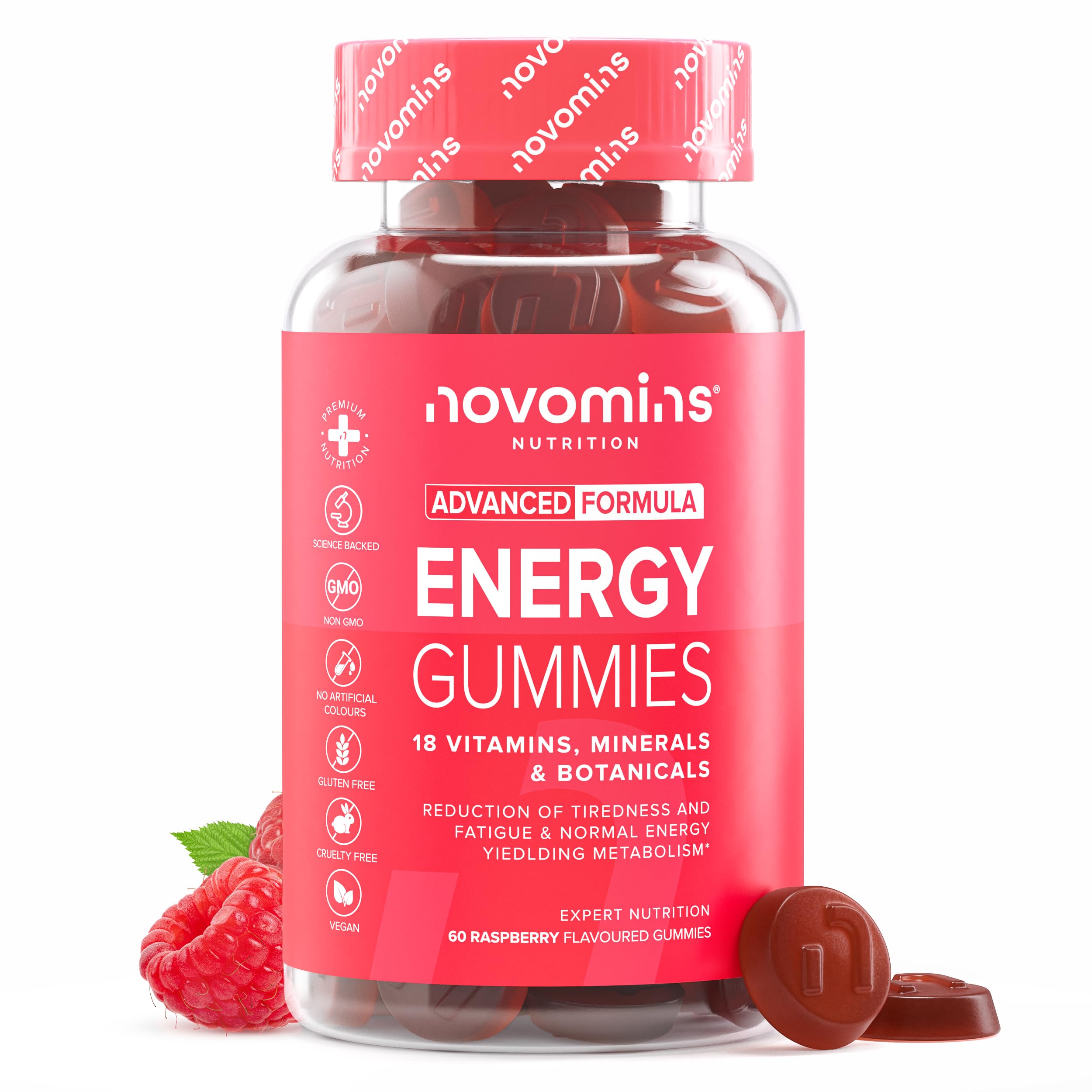 Energy Gummies - High Strength Alternative to Running Gels, Energy Tablets, & Energy Gels for Running - Caffeine Free Supplements - for Running, Cycling, Studying - Novomins