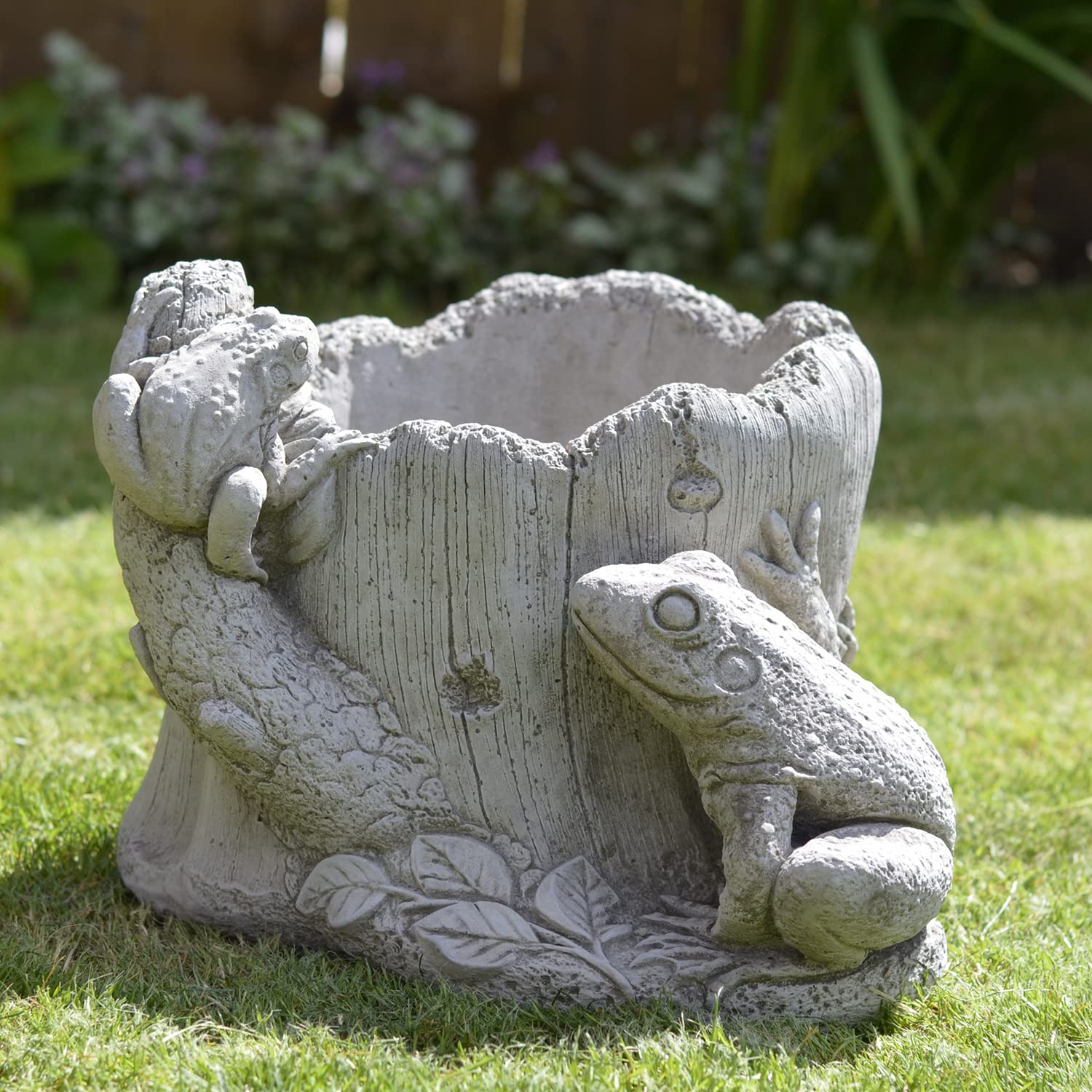 Garden Ornaments By Onefold Grey Onefold - Frog Planter | Flower Pot| Hand Cast Stone | Garden Ornament | Outdoor Sculpture | Great Details | Large Planter 16 Kg