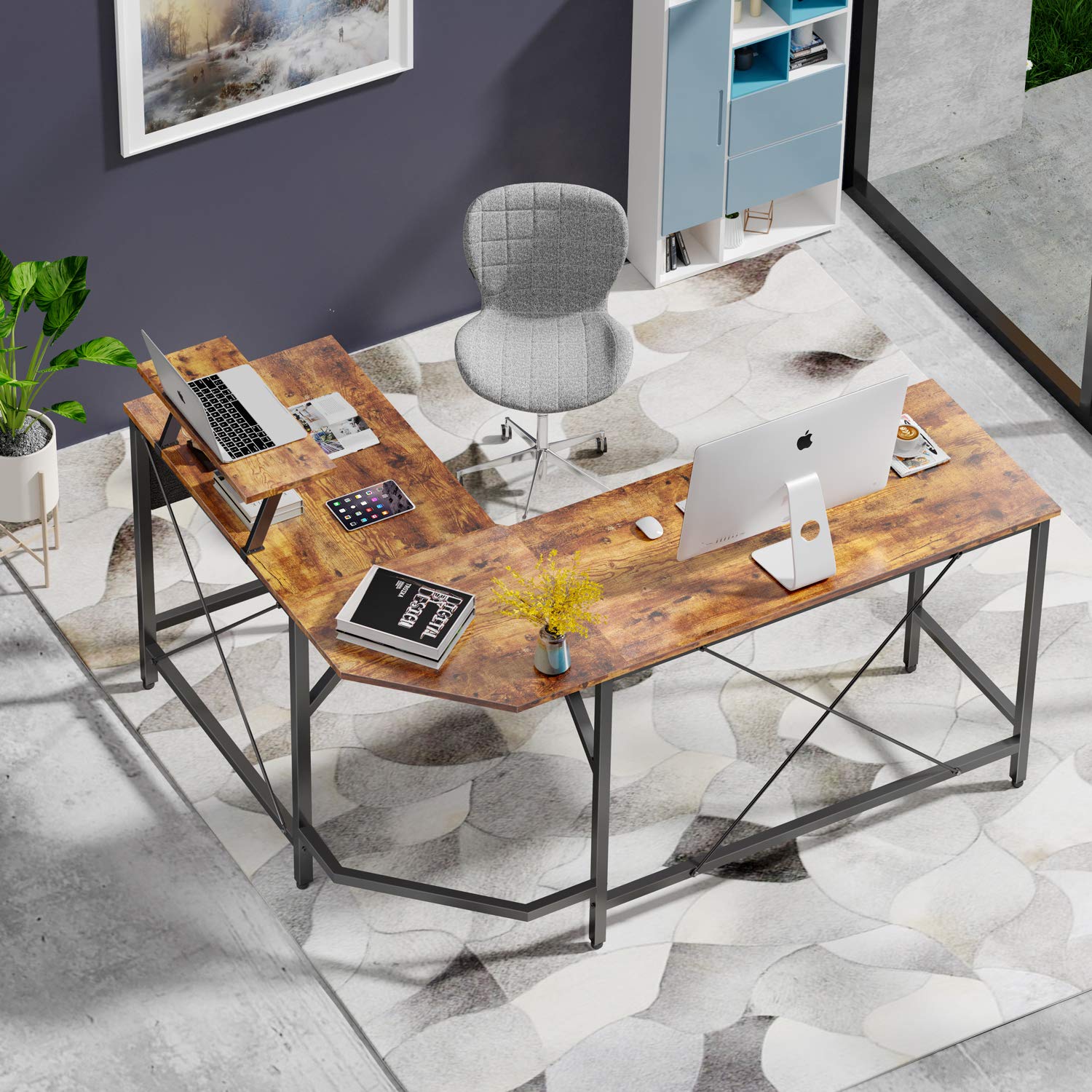 Cubiker Modern LShaped Computer Office Desk, Corner Gaming Desk with