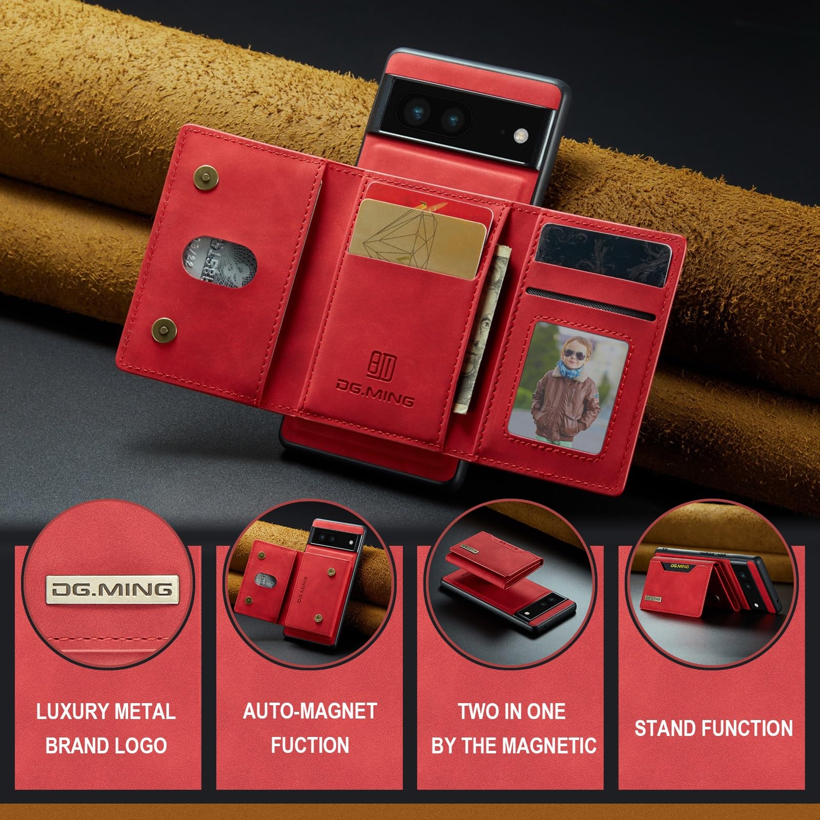 Funda Cartera Para Google Pixel 7 Rojo 6.3 PuLG Piel Sinteti | Envío Gratis