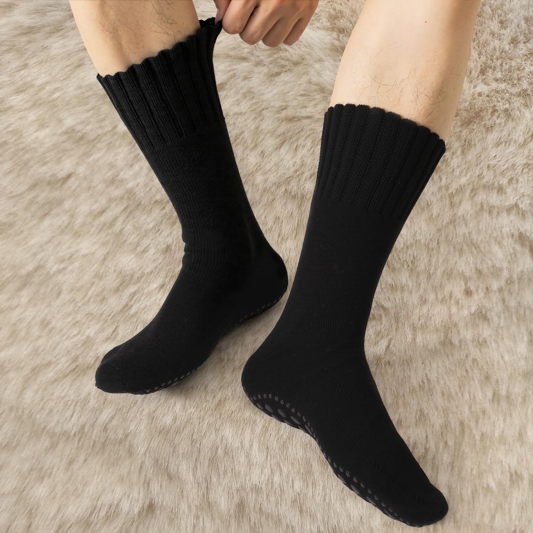 Calcetines de lana de merino para hombre extragruesos cálidos invierno con puntos antideslizantes