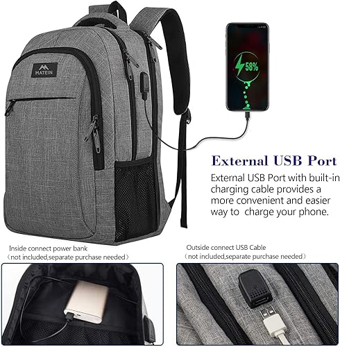 Miniatura 150 de MATEIN - Mochila empresarial para laptop de 15.6 pulgadas, mochila de viaje con puerto de carga USB, resistente al agua, para trabajo, universidad