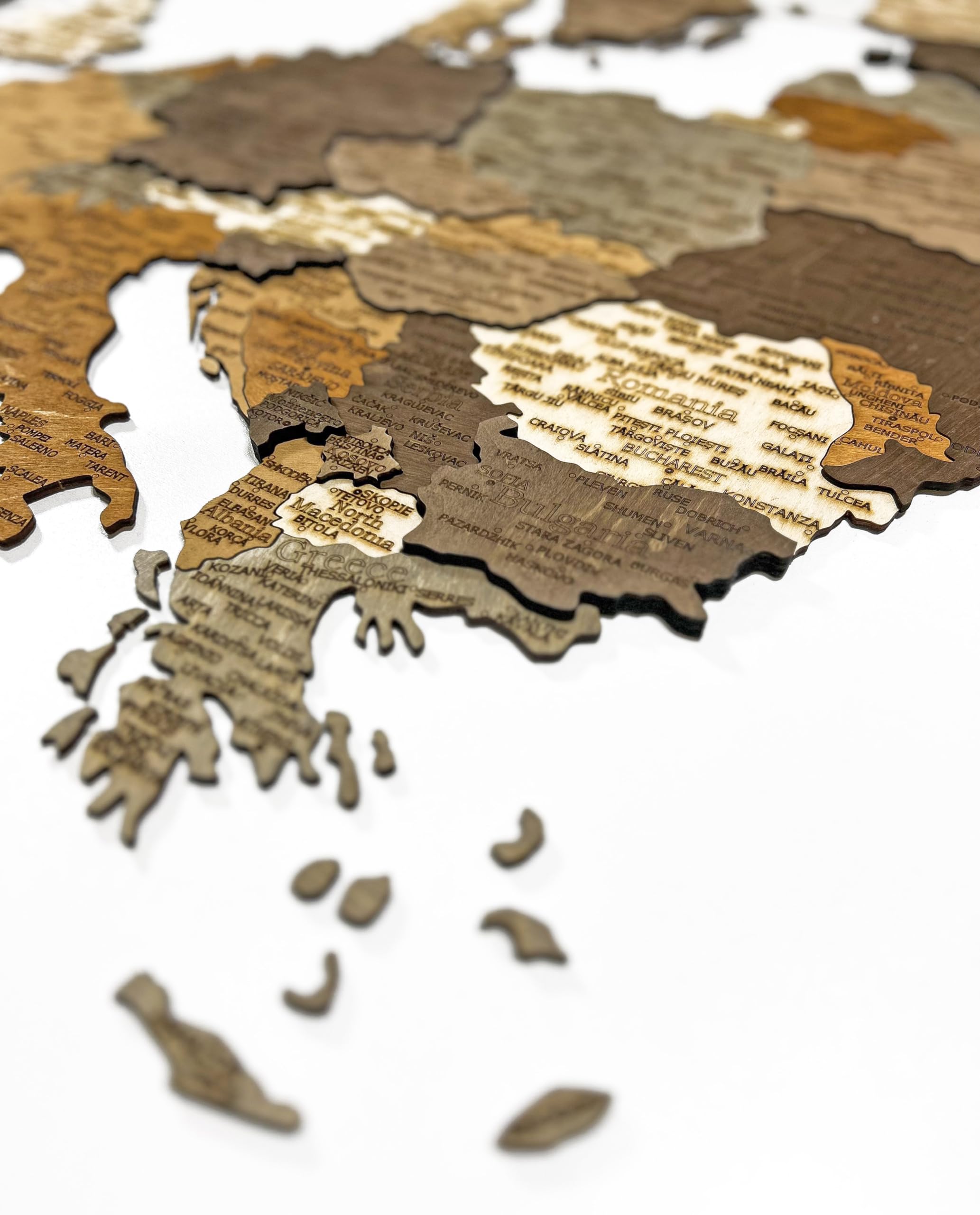 Natura Products 3D Mapa Europy z drewna – dekoracja ścienna w 2 rozmiarach, opcjonalnie z regionem Bliskiego Wschodu (Z regionem Bliskiego Wschodu)