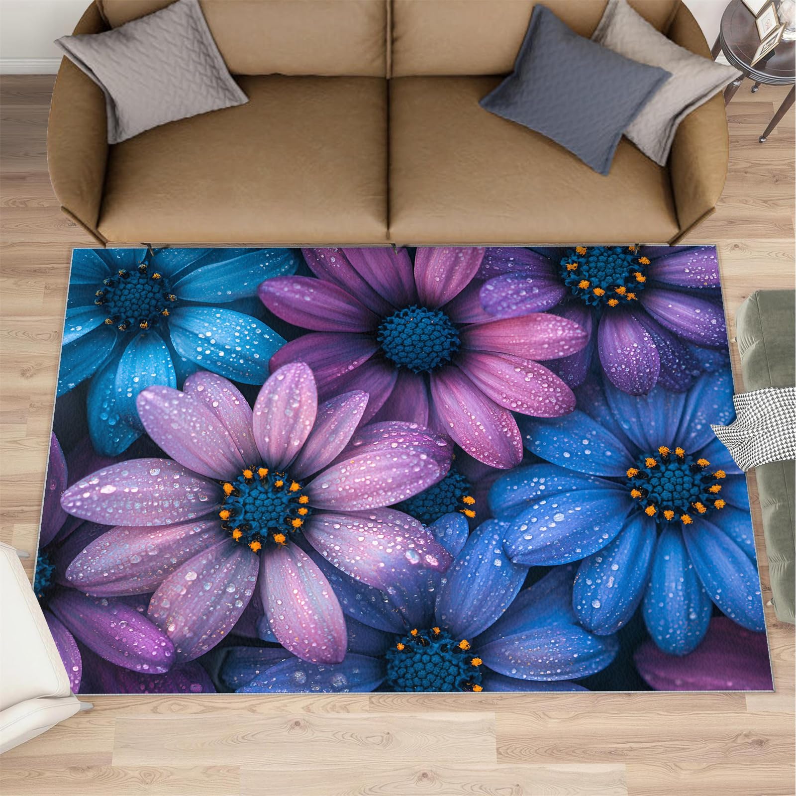 FBRUIEG Daisy Rugs for Boys Room, Flowers Area Rug, Machine Washable Kids Rug for Living Room Bedroom Kitchen Dining Room Decor Floor Mat 80x150cm