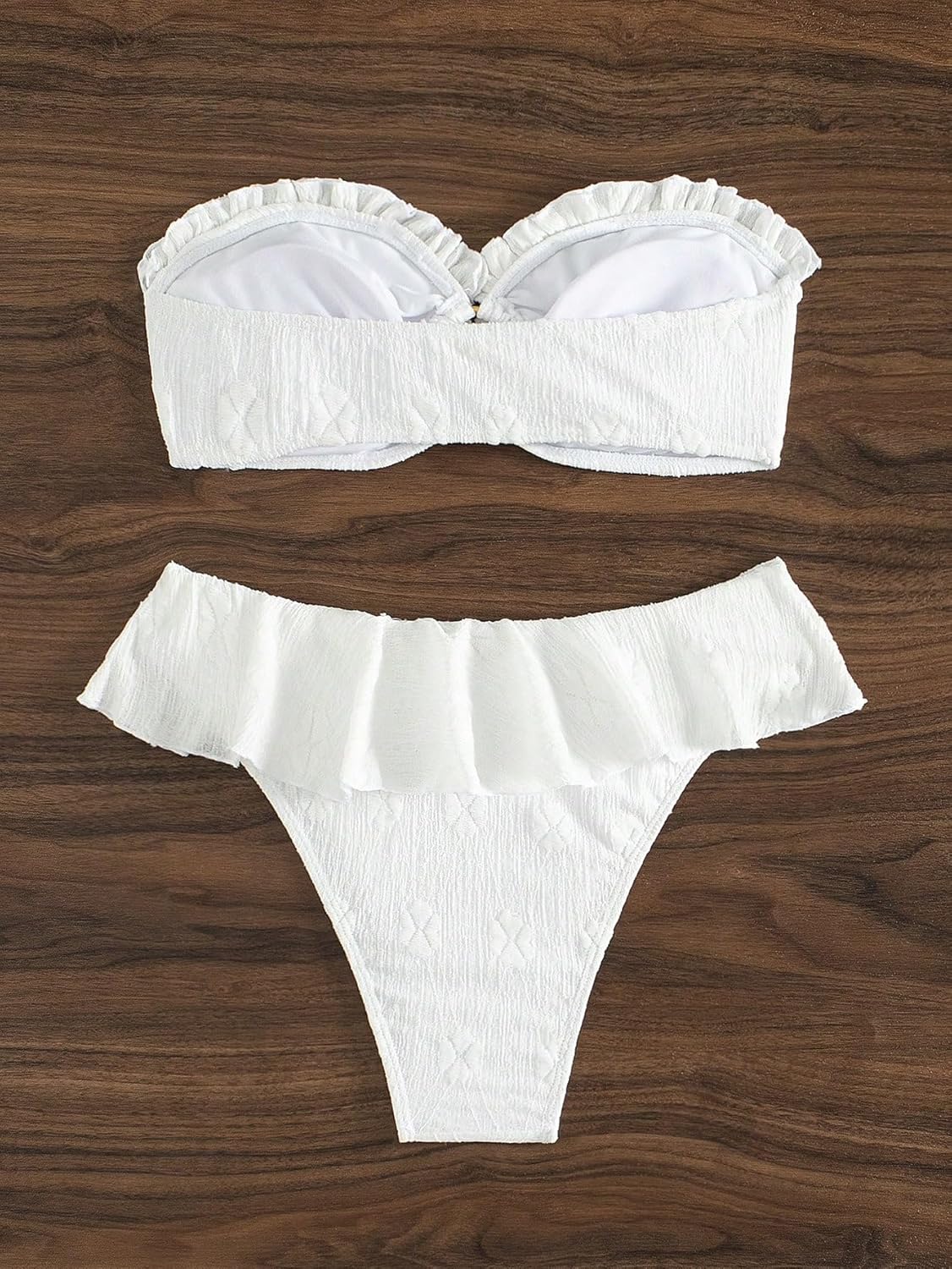 SweatyRocks Women's 2 Piece Bandeau Swimsuit Ruffle Trim Ring Bikini Set Strapless High Cut Bathing Suit - Image 4