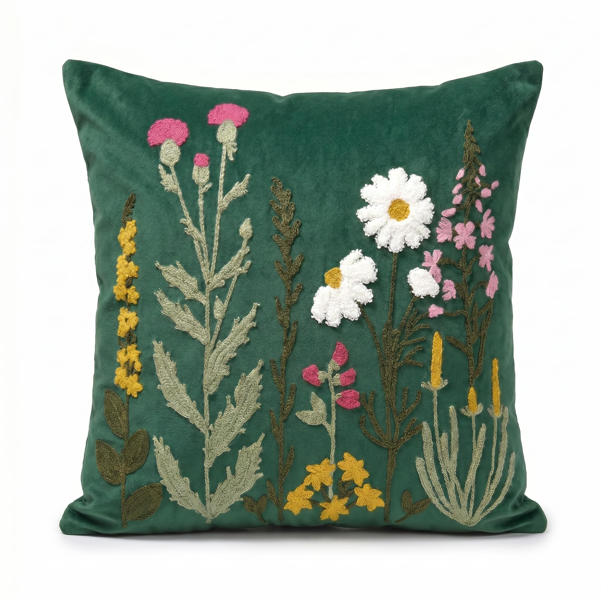 Artoid Mode Green Chain-stitch Wild Flower Christmas Cushion Covers 45x45cm โ image 1