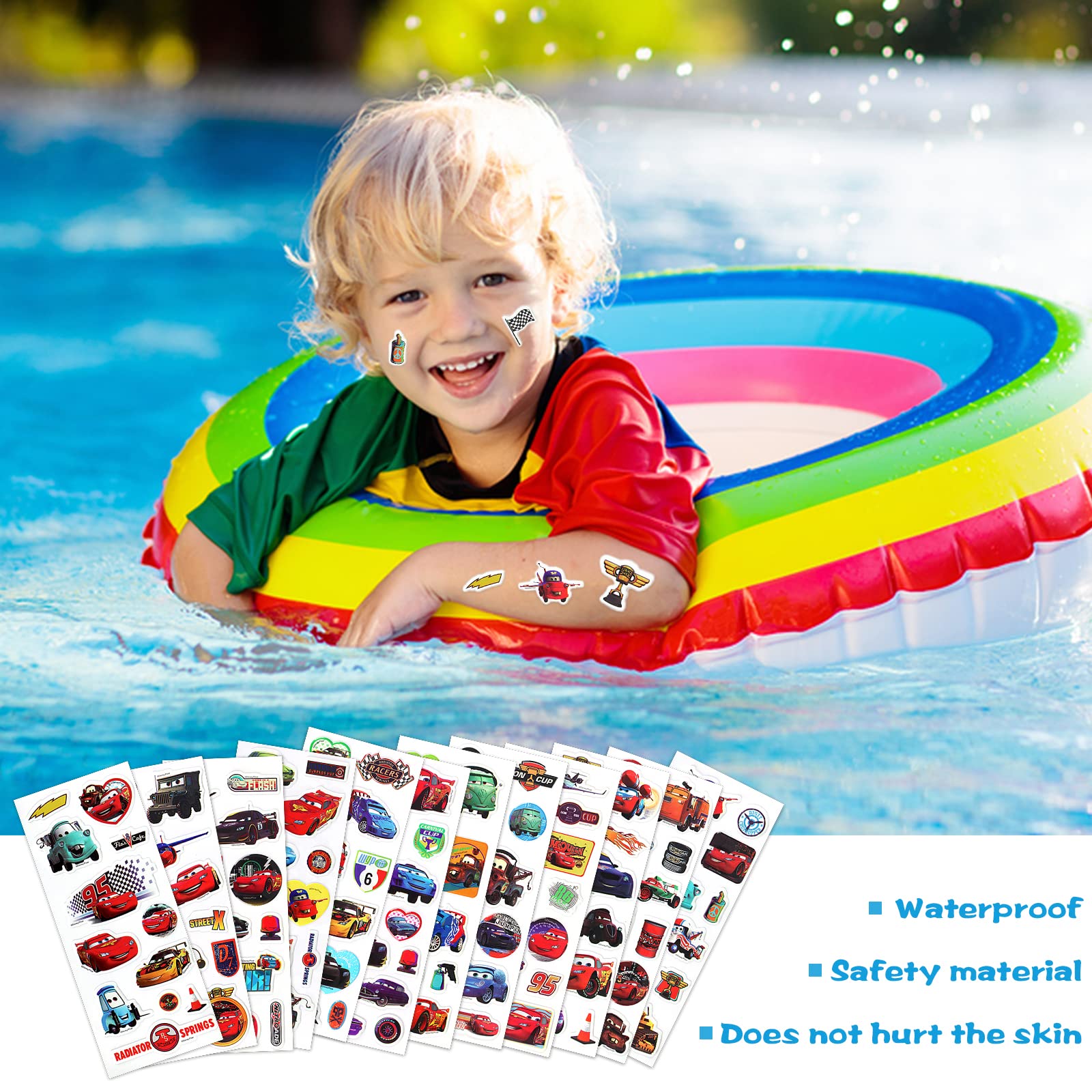 12 Feuilles Stickers 3D McQueen Voiture – Autocollants Cartoon Enfants, Gommettes DIY Pour Skate, Bagages & Moto