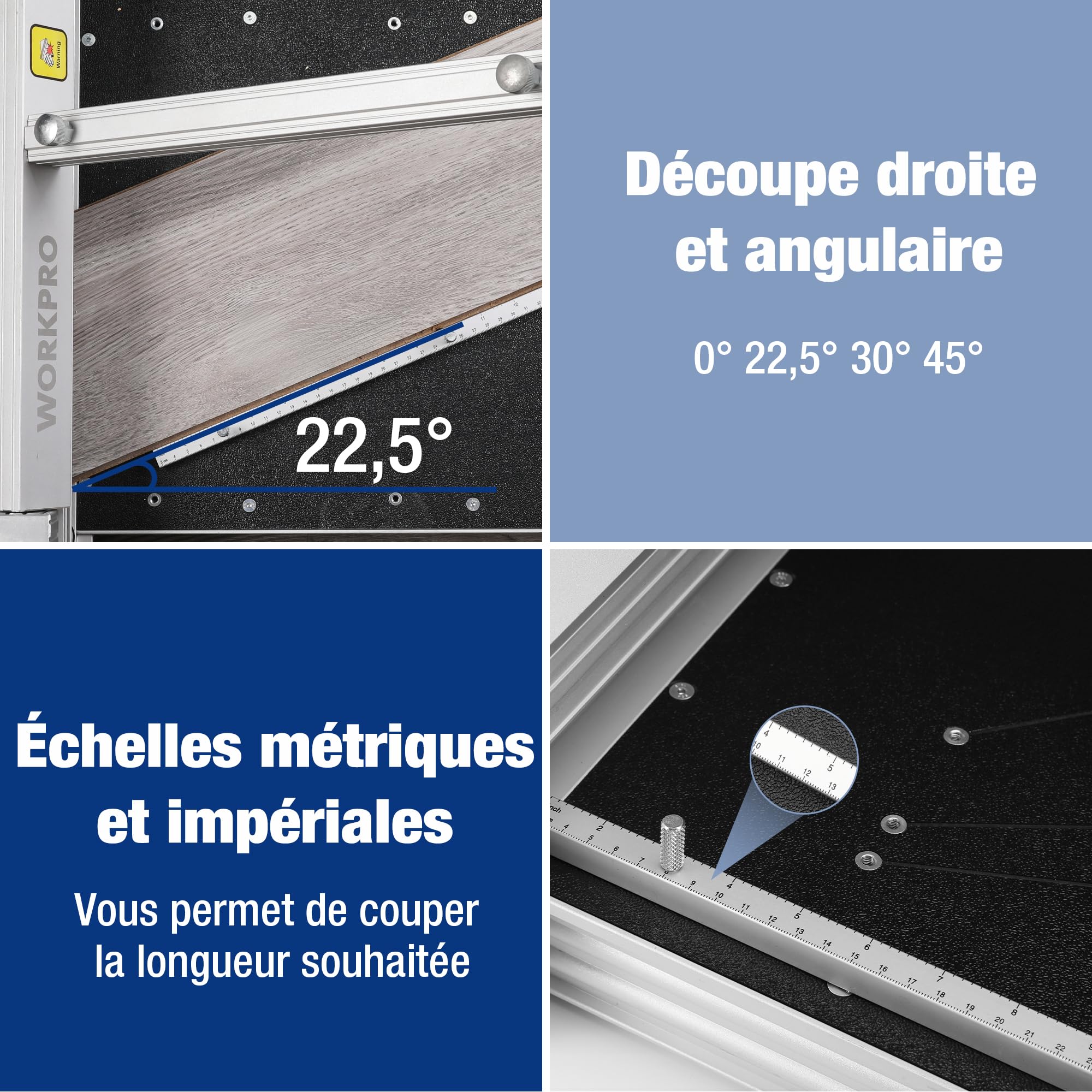 WORKPRO Coupe-Sol Stratifié avec Angle de Précision, Coupe Parquet Largeur 340 mm, Profondeur 16 mm, Alliage d'Aluminium, Idéal pour Stratifié, Vinyle, Parquet et Plancher VCT, SPC, LVP, WPC