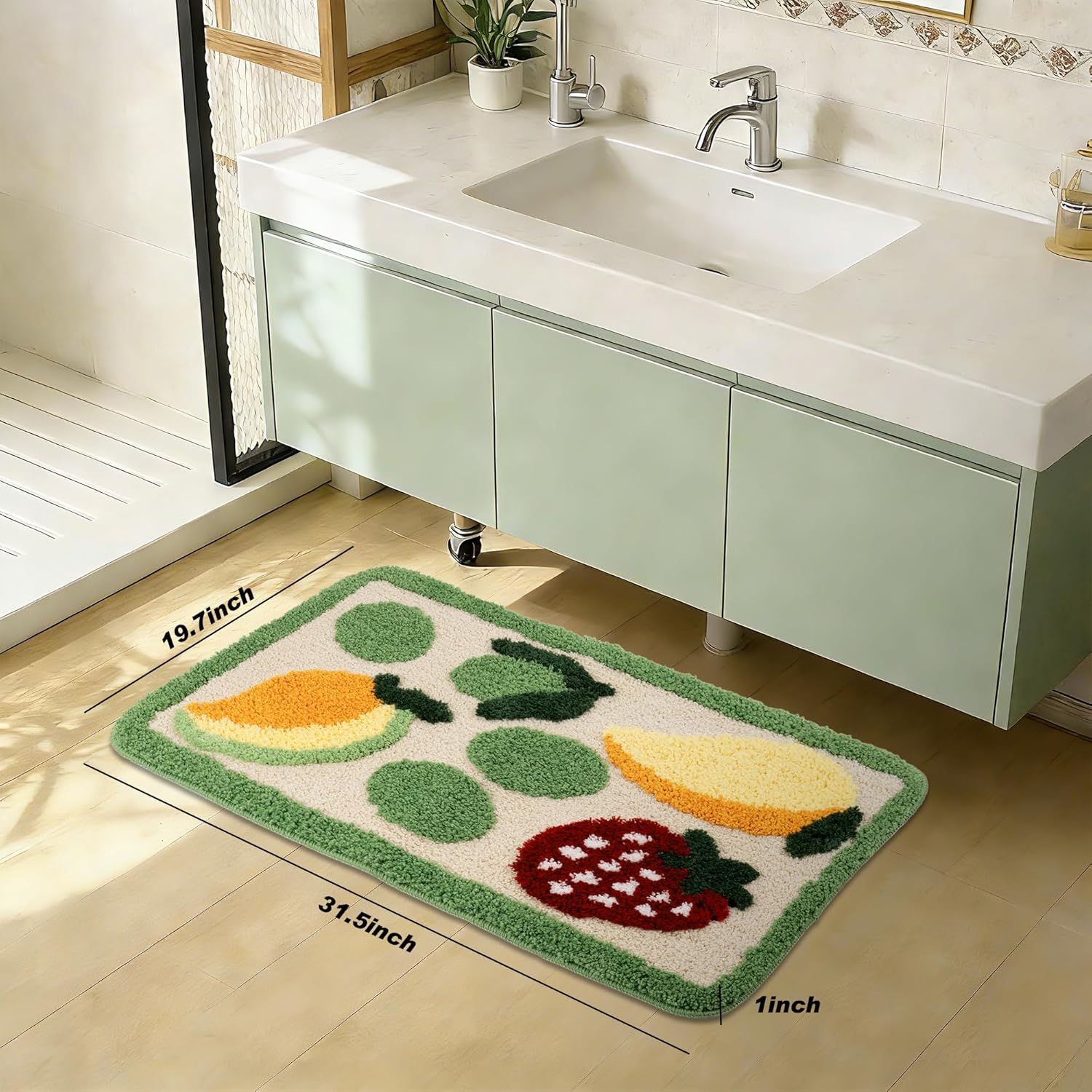 YGL Ultra Absorbent Bath Rug Mat - Super Soft Microfiber with Non-Slip TPE Backing, Fast Drying Machine Washable Bathroom Floor Mat,19.7x31.5(Strawberry)