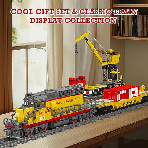 Miniatura 5 de JMBricklayer Juego de tren 51109, juguete de bloques de construcción de tren urbano con pistas de tren, EMD SD40-2 Locomotora diésel, kit de modelo