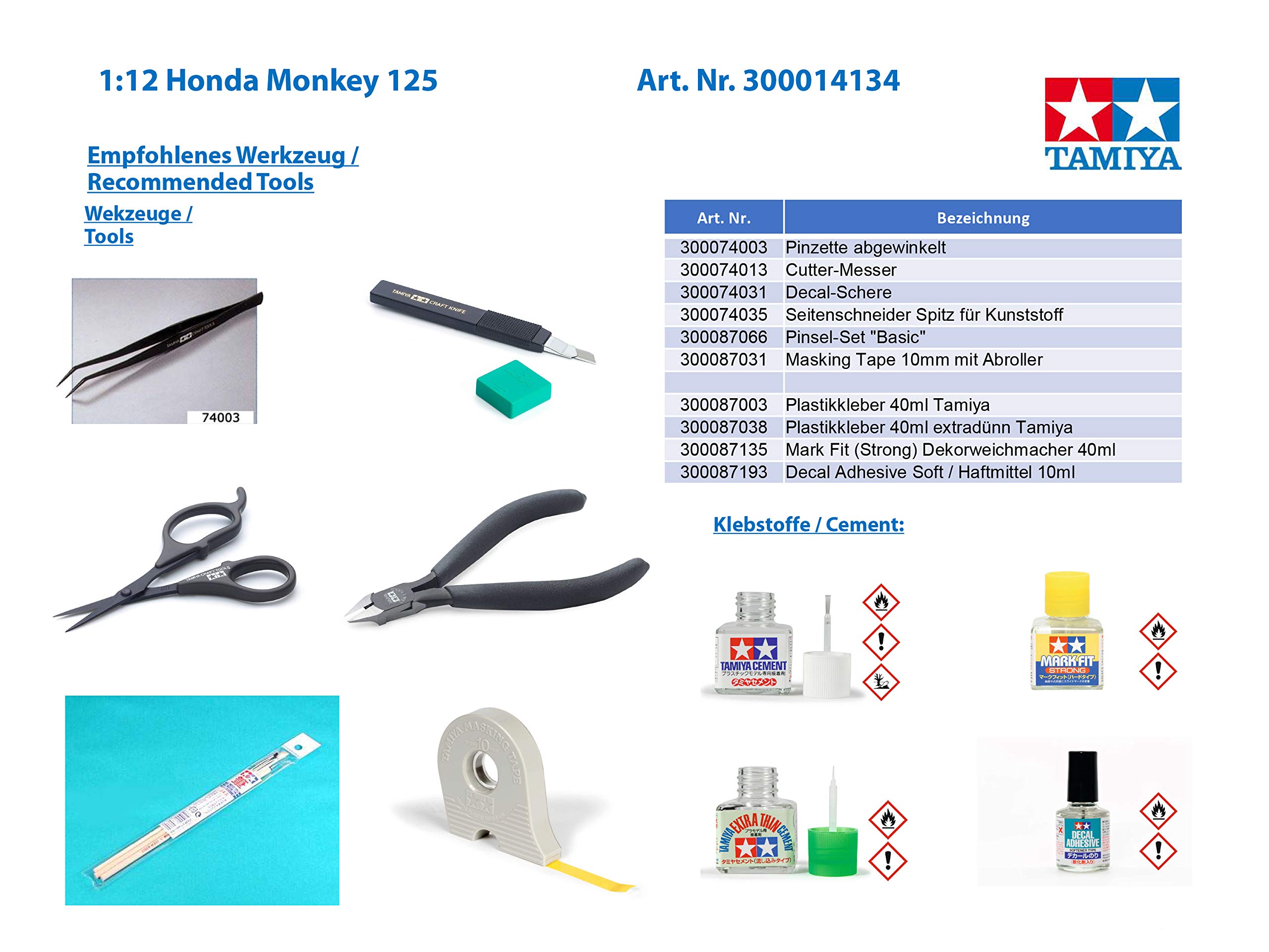 Tamiya 14134 Honda veicolo 14134-1:12 Scimmia 125, modellismo, kit di costruzione in plastica, non verniciato