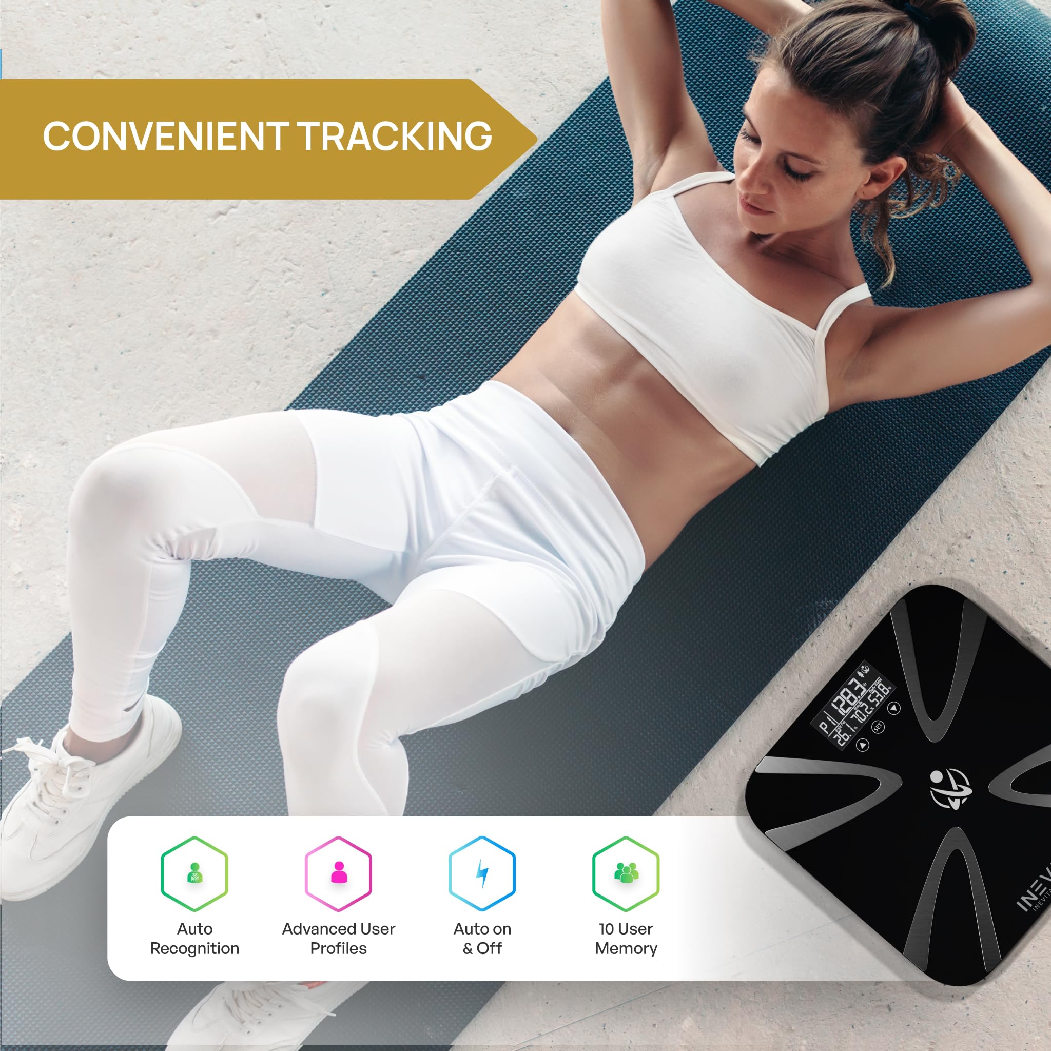 INEVIFIT Bilancia per il grasso corporeo, analizzatore di composizione corporea per il bagno digitale estremamente accurato nero Grande