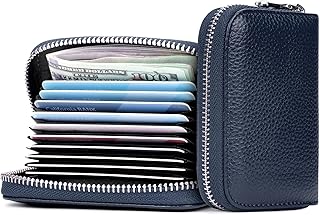 Kreditkartenetui aus echtem Leder, RFID-blockierend, mit Reißverschluss, Kartenetui, für Herren und Damen, Schlüsselanhänger, Hell, blau, 4.72" x 3.15" x 0.7" (12cm x 8cm x 1.8cm), Kartenetui