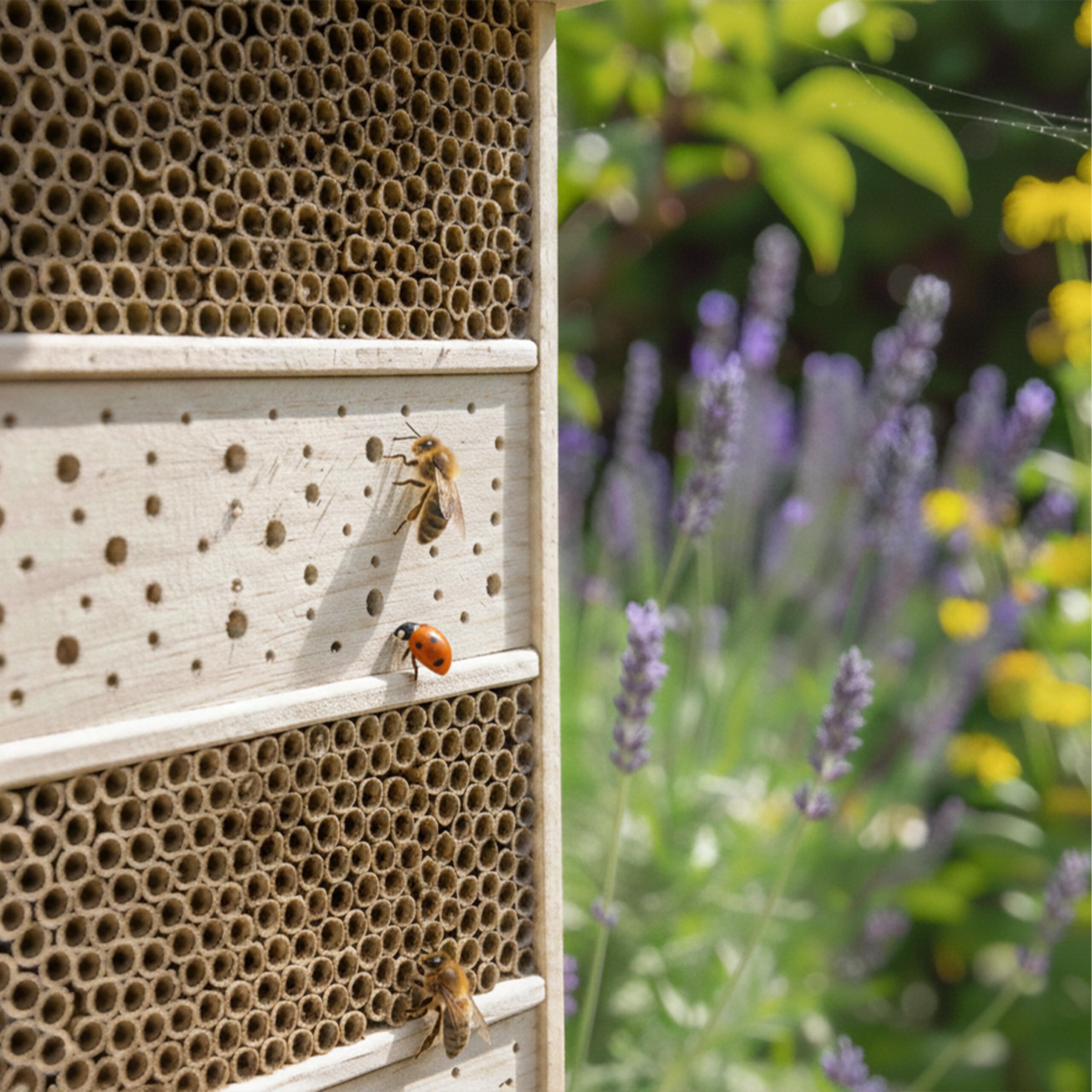 Relaxdays Hotel per api, Legno, Tubi di Cartone, HxLxP: 40 x 26 x 10,5 cm, Giardino, Balcone