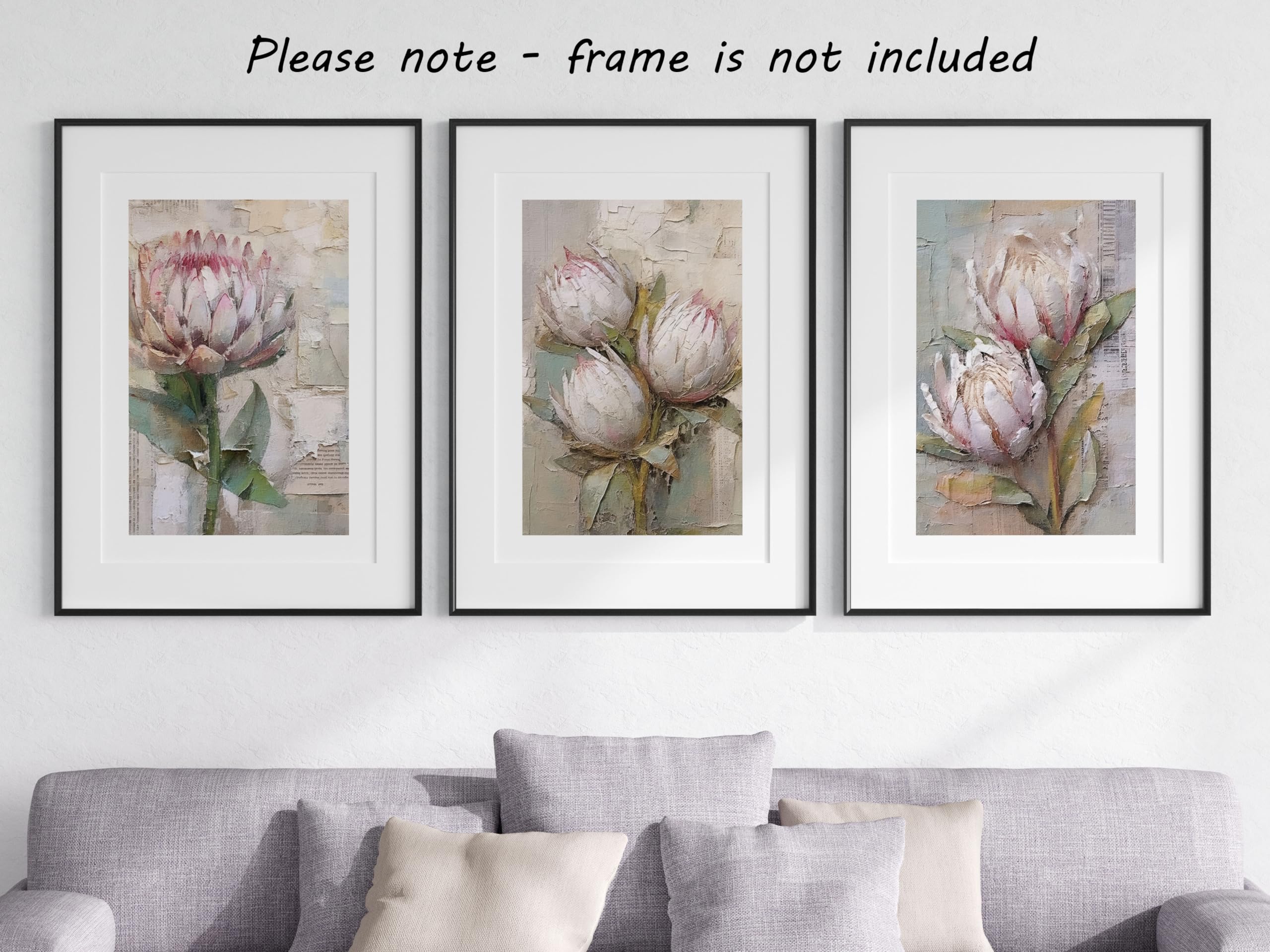 Protea Flowers Wall Art Set of 3 Unframed Poster Prints, Printed Texture Style - Image 3