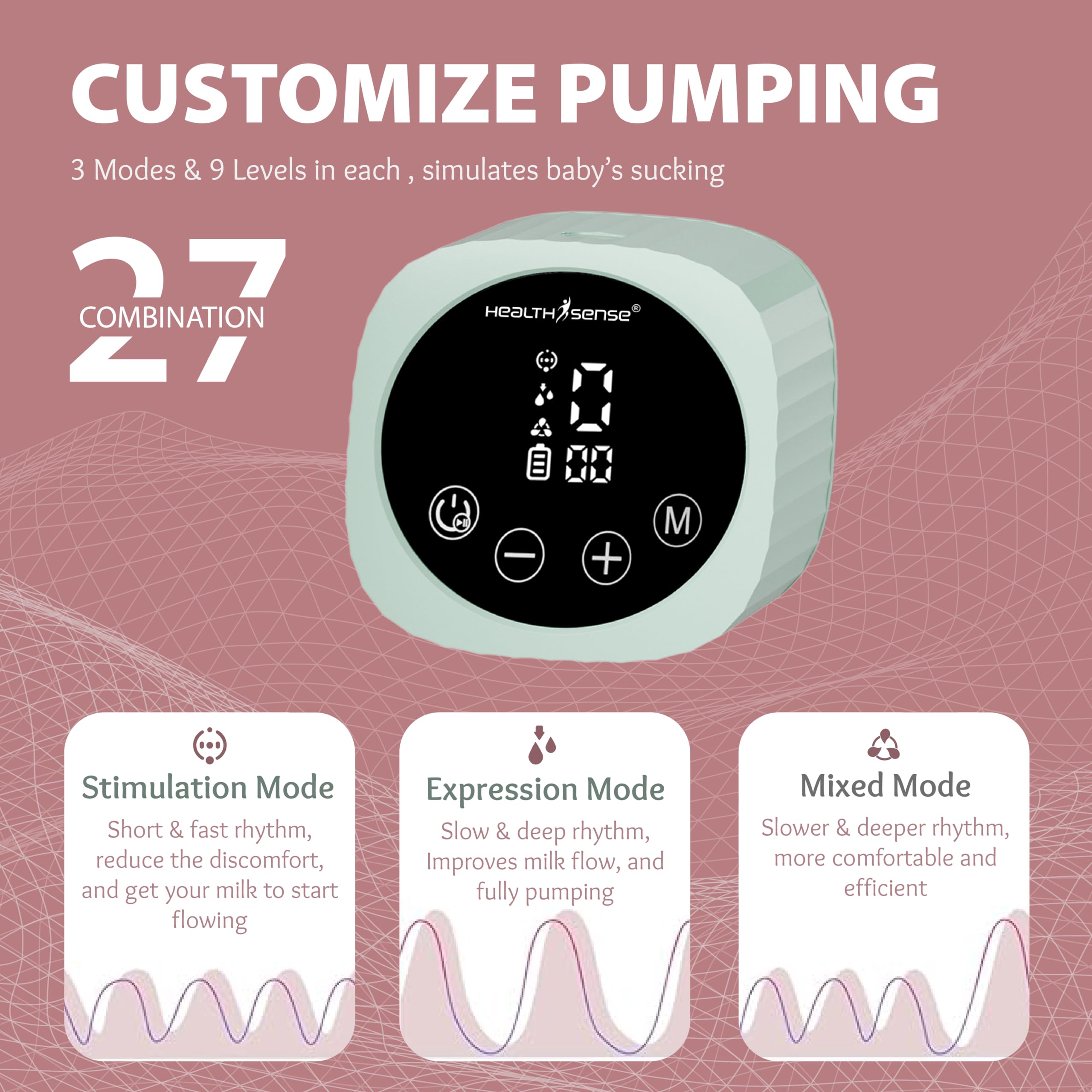 HealthSense Breast Pump for Feeding Mothers | Handsfree Electric Breast Pump Automatic with 3 Modes 9 Frequency, Rechargable, Light Weight & BPA Free Cup, LCD Touch Panel with 1 Year Warranty - BP 201 - Image 2 thumbnail
