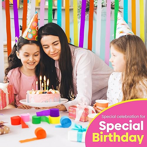 Vista 186 de 8 rollos de serpentinas moradas, paquete de 656 pies de papel crepé morado con blanco para decoraciones de fiestas, decoraciones de cumpleaños