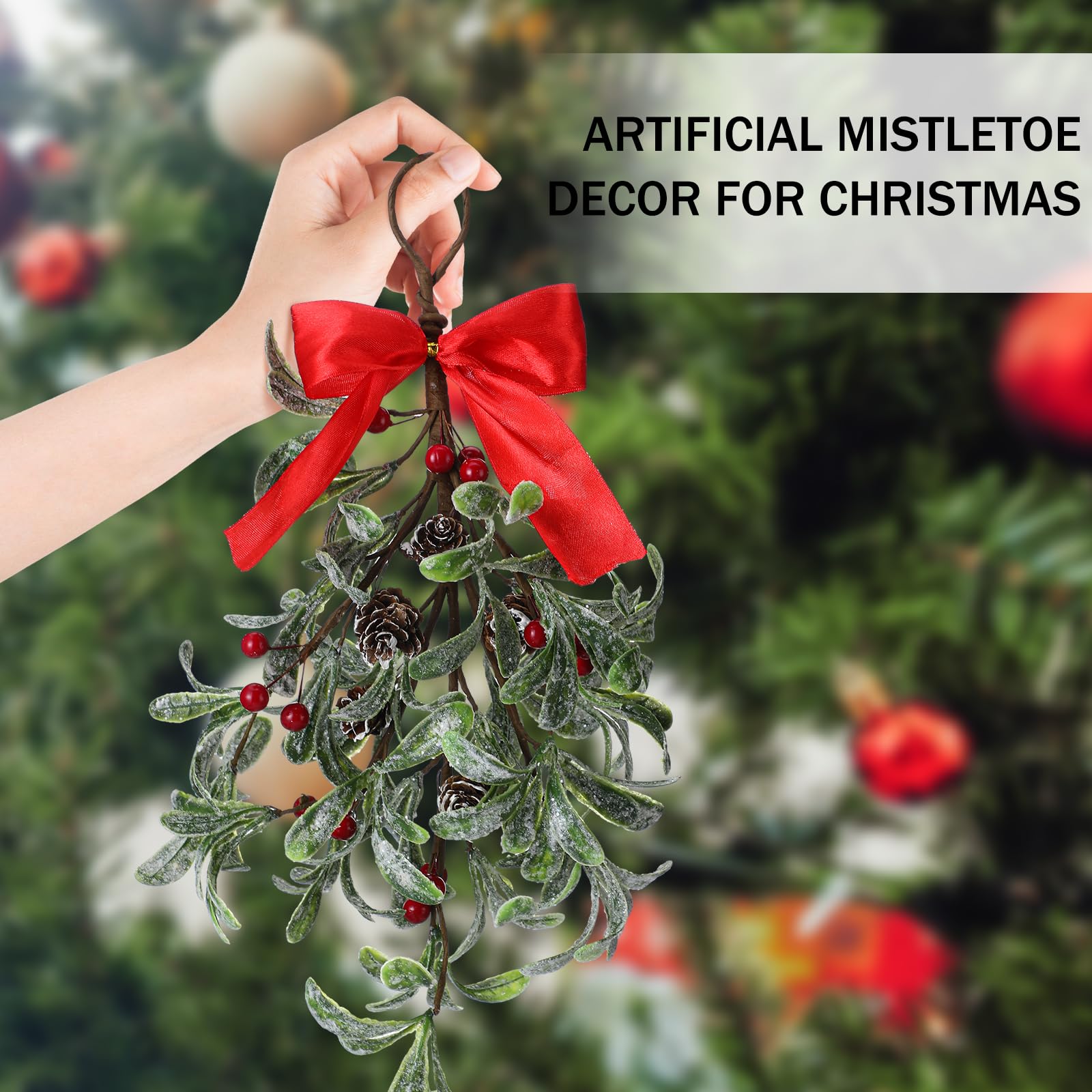 Daifunli Weihnachtlicher Mistelzweig-Dekor, Weihnachtsfeiertag, küssender Mistelzweig, großer künstlicher Mistelzweigstrauß, Weihnachts-Mistelzweig-Ornament mit Zweigen, roten Beeren, für Weihnachten,