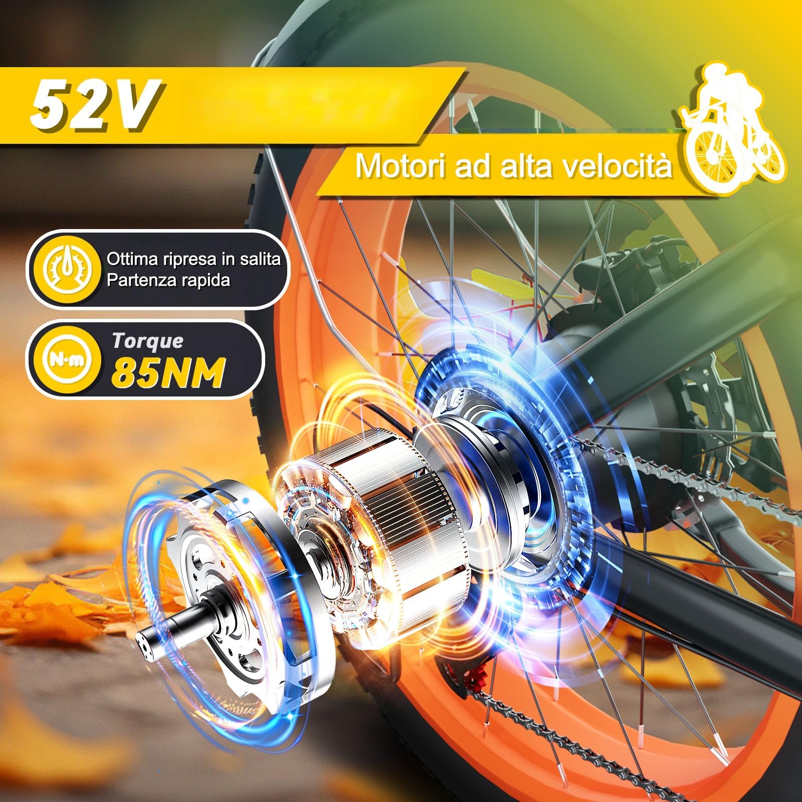 SU8 Vélo électrique pour adulte, batterie amovible 52 V 20 Ah, pneus larges 20 x 4,0, autonomie de 80 à 120 km, freins hydrauliques, système de suspension complet, dérailleur à 7 vitesses