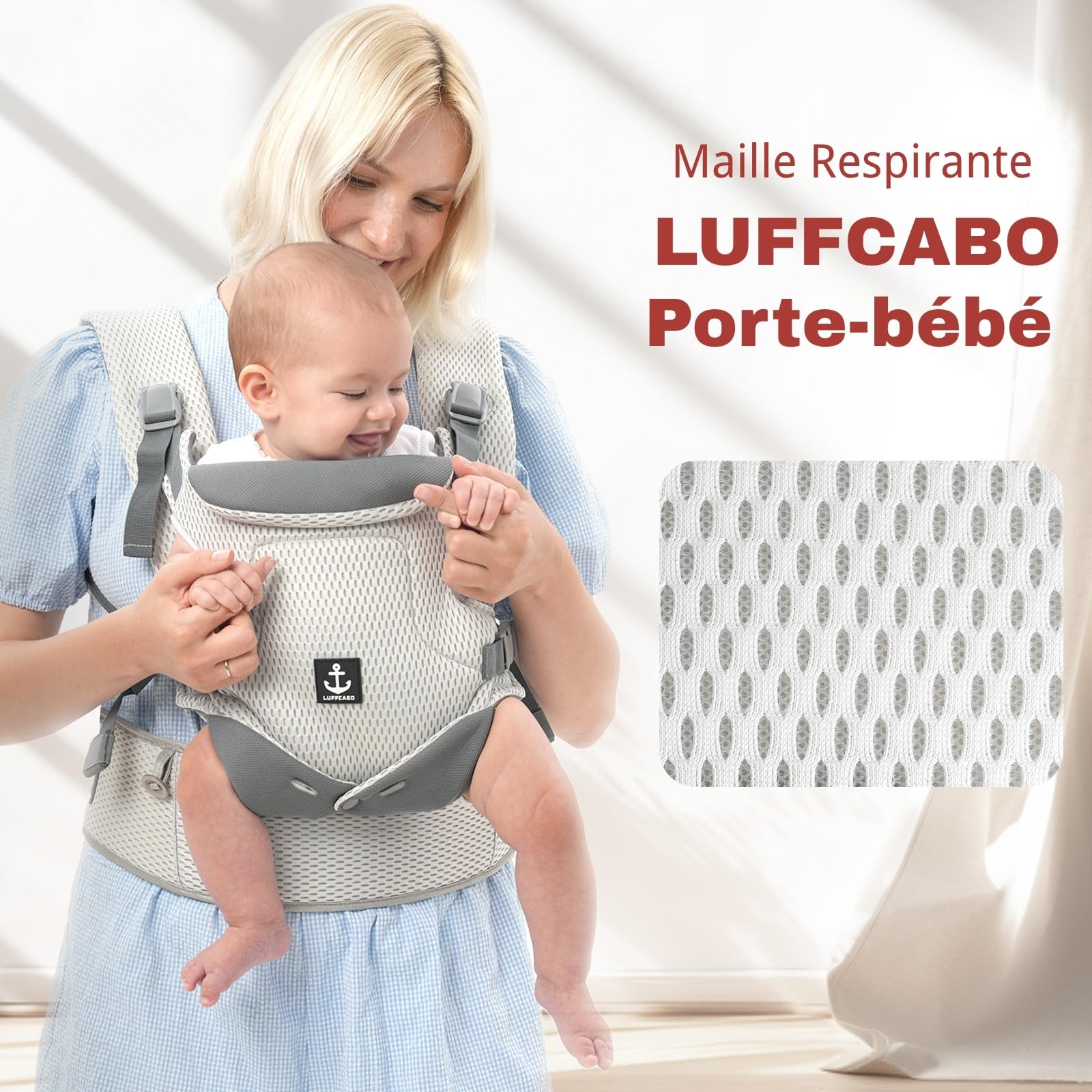 Porte-Bébé En Mesh, Porte Bebe Physiologique, Porte Enfant, Porte Bebe, Porte Bébé Ergonomique, Porte Bebe Ergonomique 5-36 Mois Ultra Respirant Avec 3 Positions
