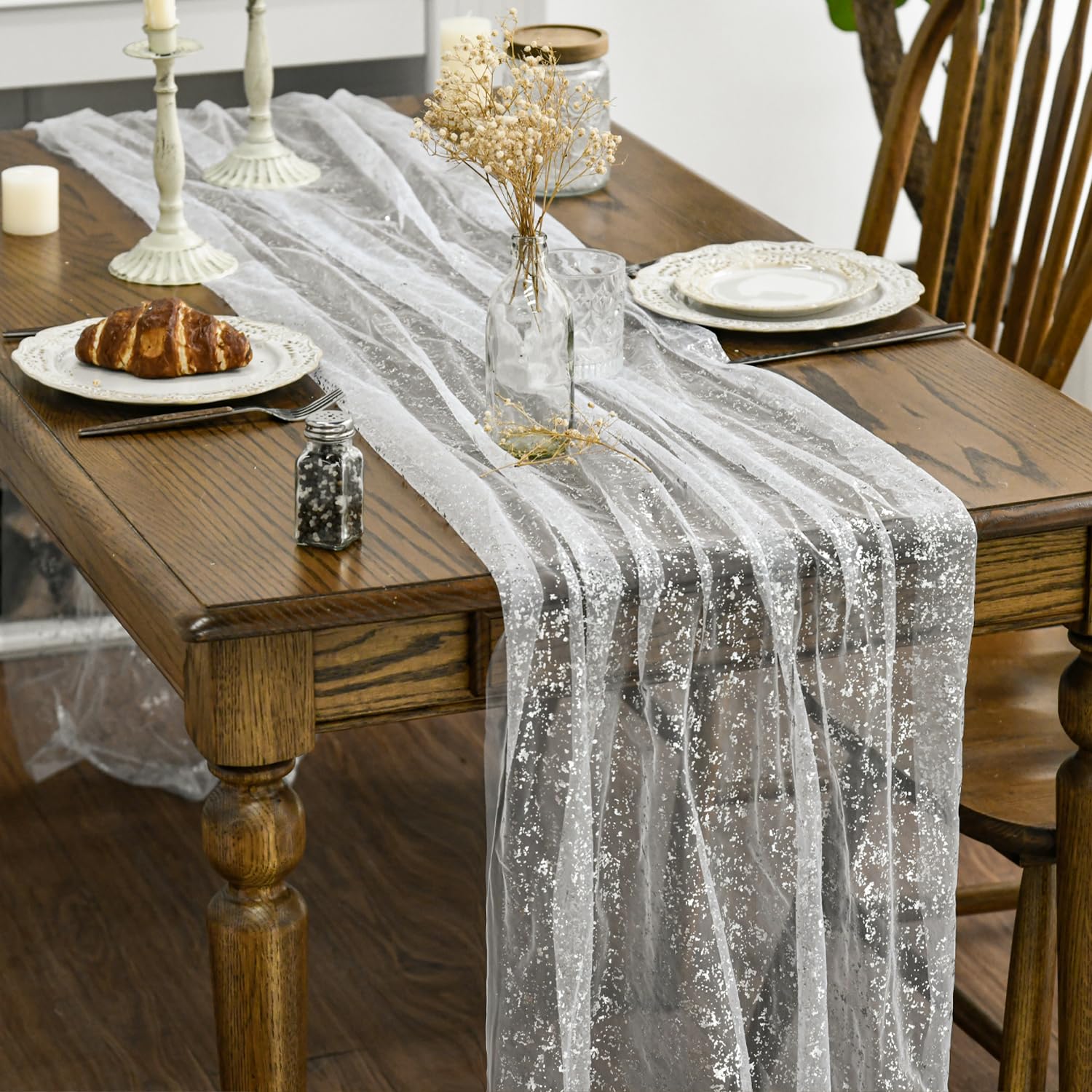 Artoid Mode White Silver Gauze 3 Pcs Table Runner 70x300 cm - Image 4