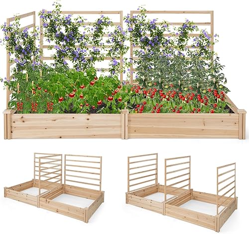 Miniatura 10 de S AFSTAR Cama de jardín elevada con jardinera y enrejado, 93 pulgadas de largo x 25 pulgadas de ancho x 40 pulgadas de alto, kit de jardinera de