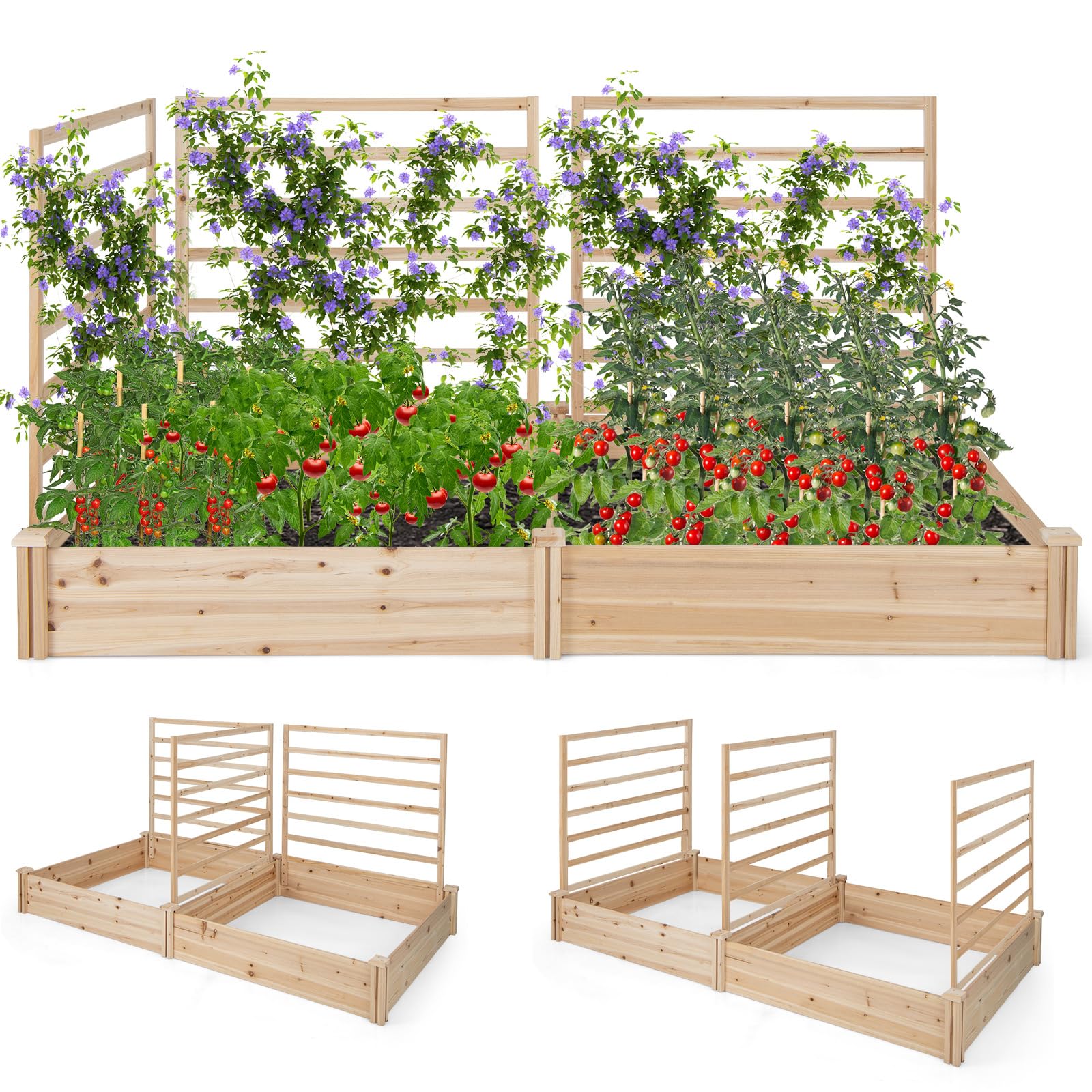 Letto Rialzato Giardino Balcone HOMASIS Orto Rialzato Da Esterno Con 1 Griglia Rampicante Fioriera Con Traliccio Rampicante 226x55 Cm