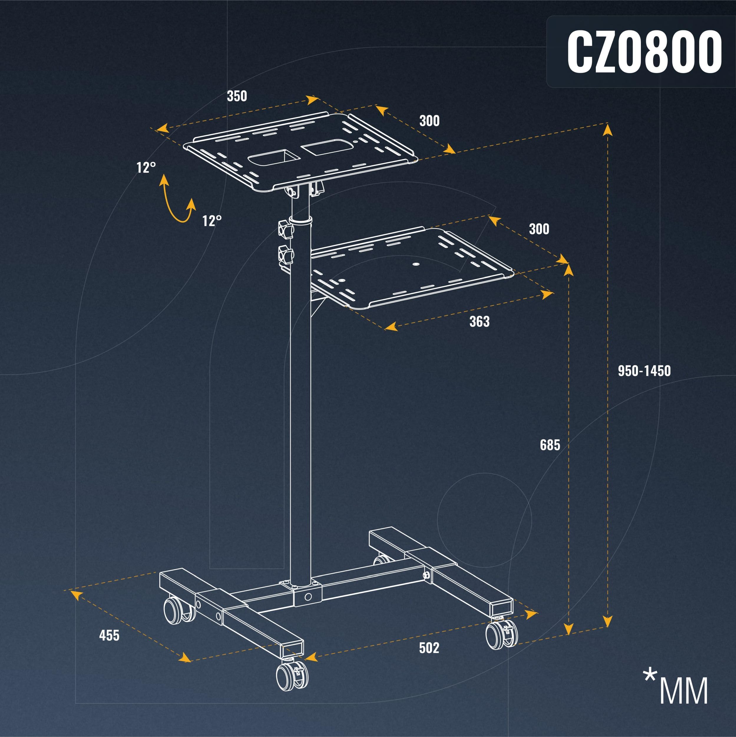 RICOO Beamer Ständer Stativ mit Rollen Höhenverstellbar CZ0800 Ständer für Projektoren Beamerständer Standfuß bis 10 Kg je Ablage Regal Laptoptisch Mobile Notebook Halterung Stand