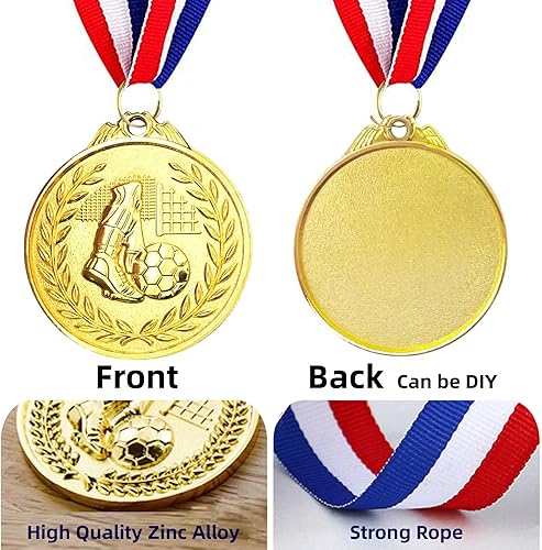 Miniatura 3 de Paquete de 12 medallas de fútbol de metal para premios para adultos, medallas de oro de 2 pulgadas, medallas de ganador, trofeos de participación de