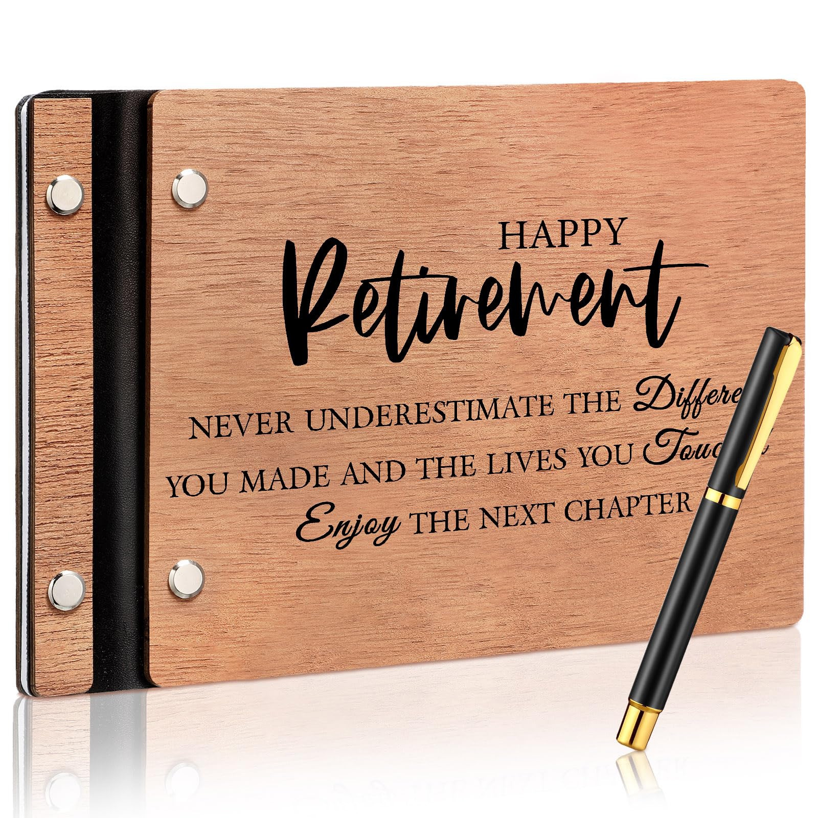 Skyygemm Wood Retirement Guest Book with Signature Pen Retirement Party Decorations Supplies Gifts for Women Men Office Colleague Advice and Wishes(