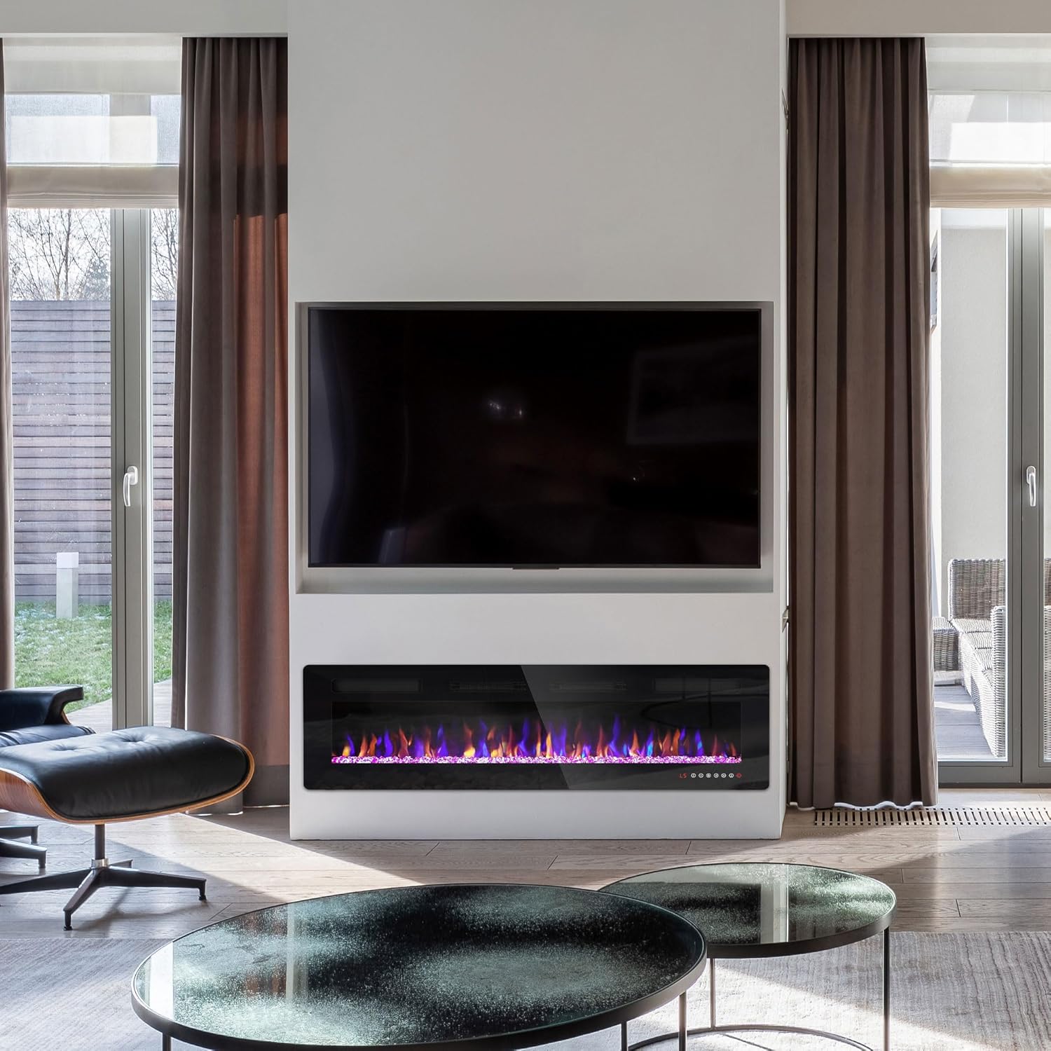 Ludatido 60 Inch Electric Fireplace Wall Mounted/Recessed, Electric Fireplace Insert with 5100BTU for 410 Sq Ft Room, Multicolor Flame with Timer/Touch Screen/Remote
