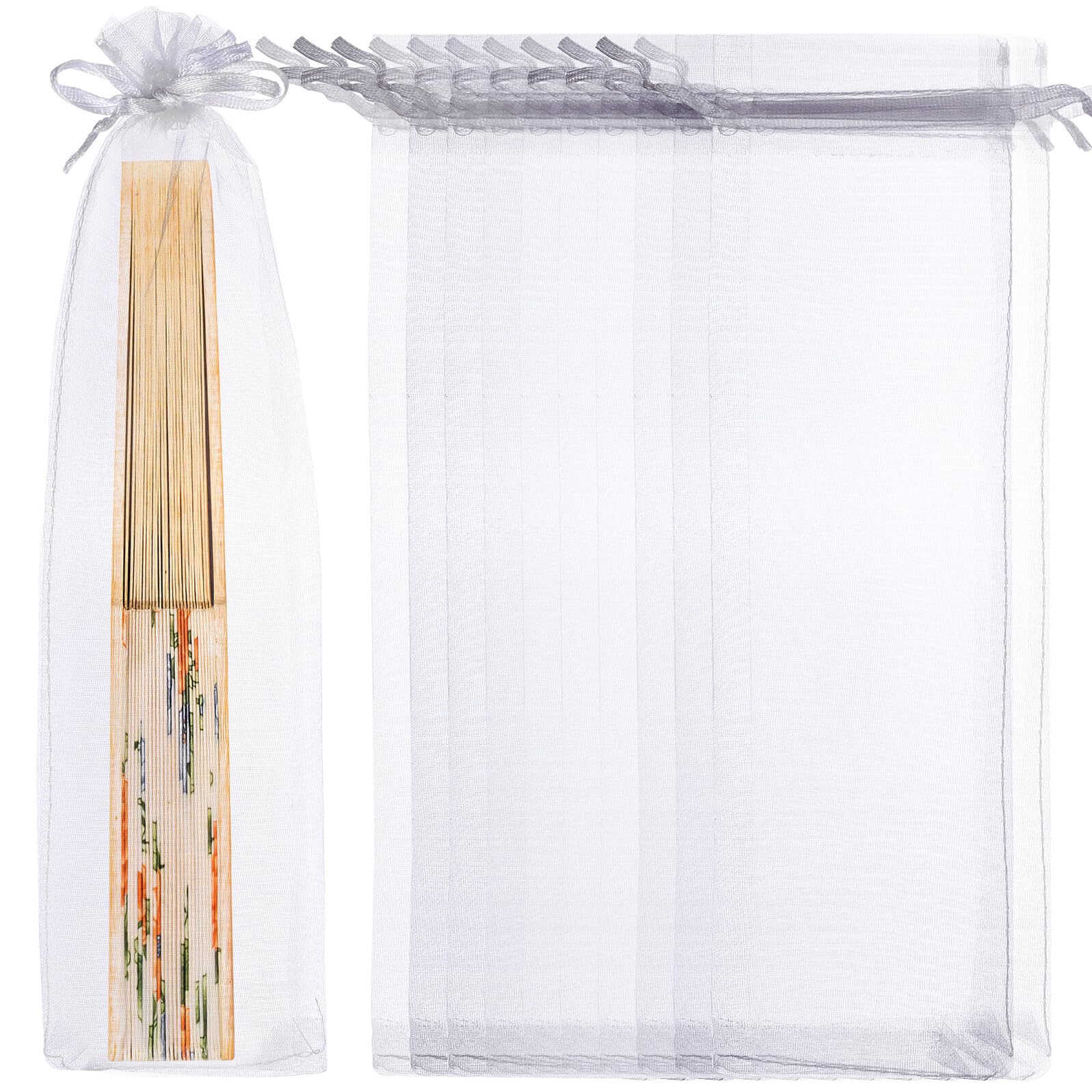 Sacchetti in Organza Bianco Coulisse per Ventaglio, 50 Pezzi