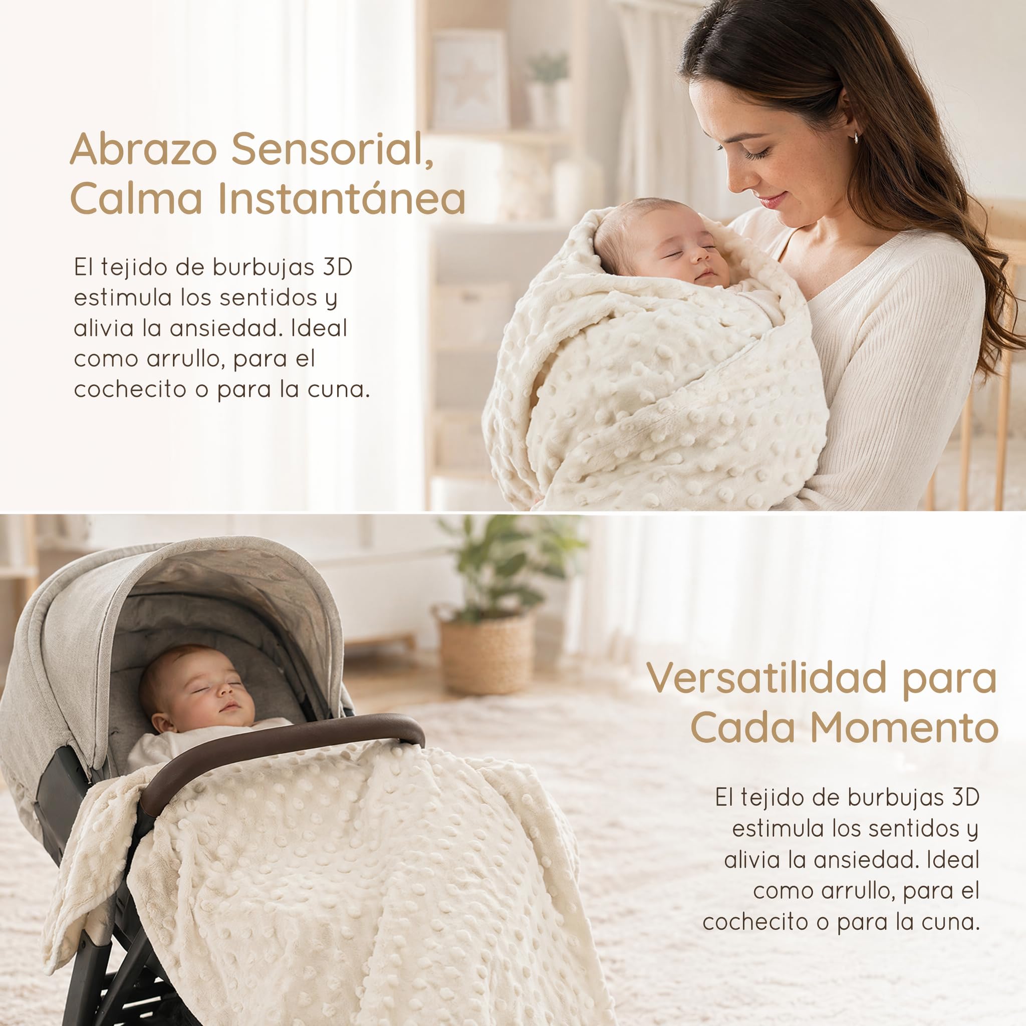 various Manta Bebé Suave con DouDou de Osito, Manta Envolvente para Recién Nacido 80x110 cm, Microfibra Hipoalergénica, Manta Infantil para Cochecito, Cuna y Regalo Baby Shower (Beige)
