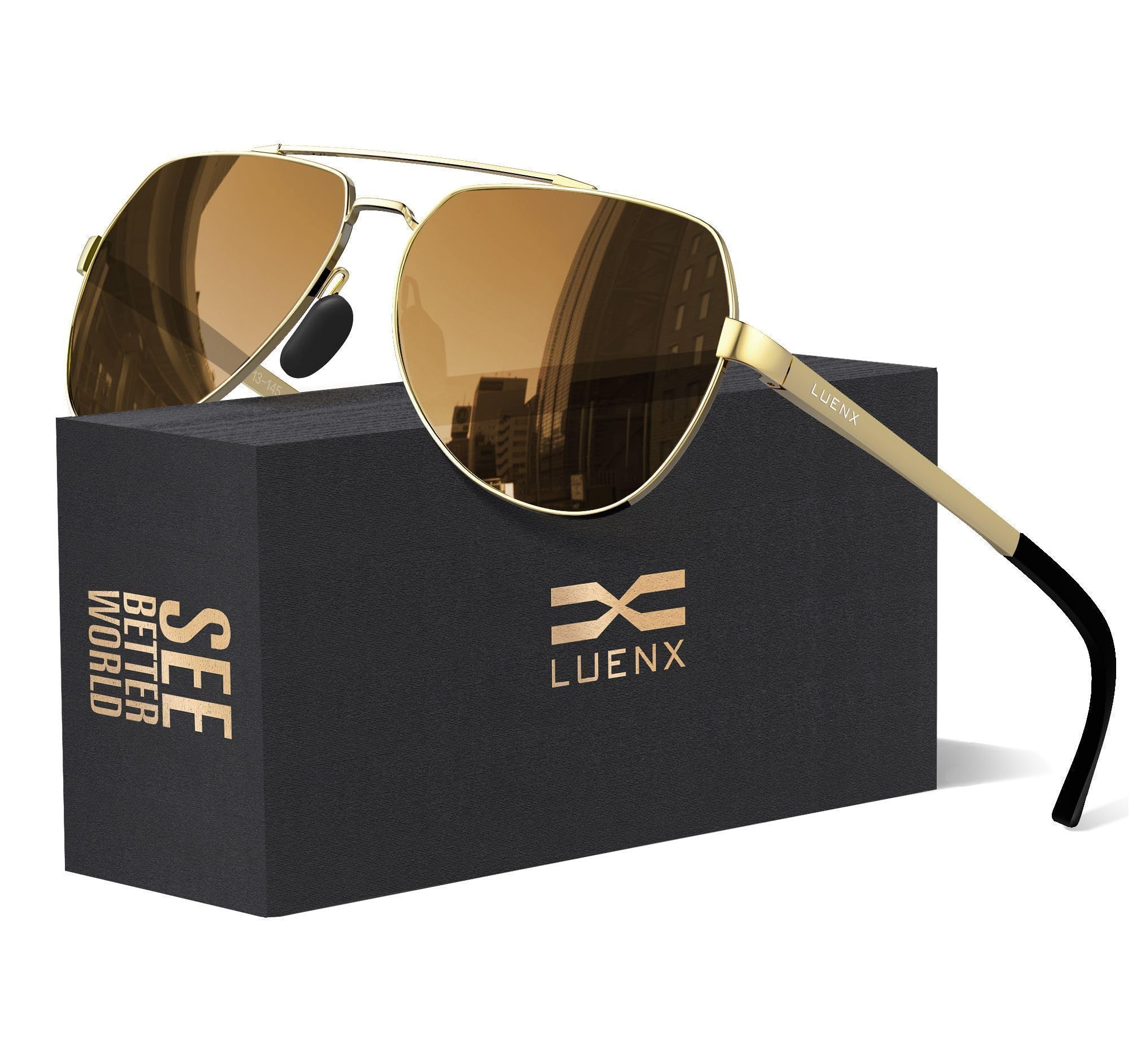 LUENX Aviator Sunglasses for Men Women Polarized New Shades Large Metal Frame - UV 400 Protection