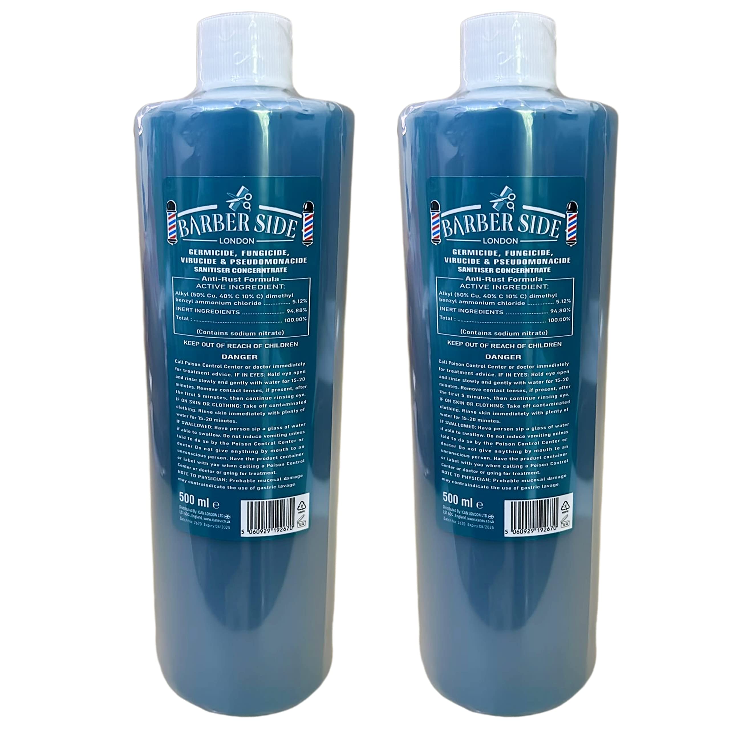 ICAN LONDON Barber Side Disinfectant Solution for Salon Barbicide Jars, Medical, Athletics-Girmicide Solution 2 x 500ml (Turquoise)…