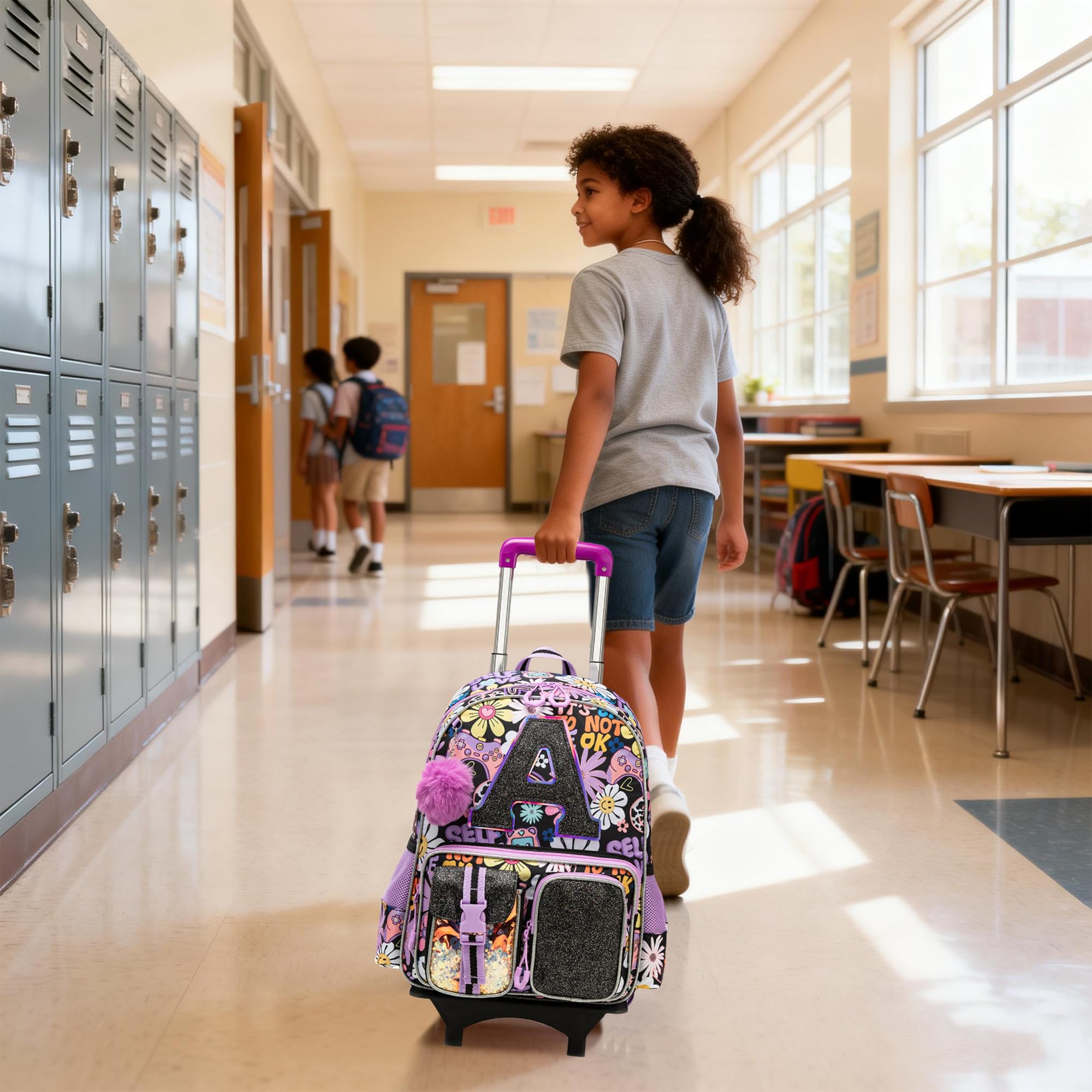 HTgroce Cartable à Roulettes Fille Primaire (CP CE1 CE2 CM1) – Sac à Dos Scolaire Trolley avec Roues– Cartable École Ergonomique pour Rentrée Scolaire