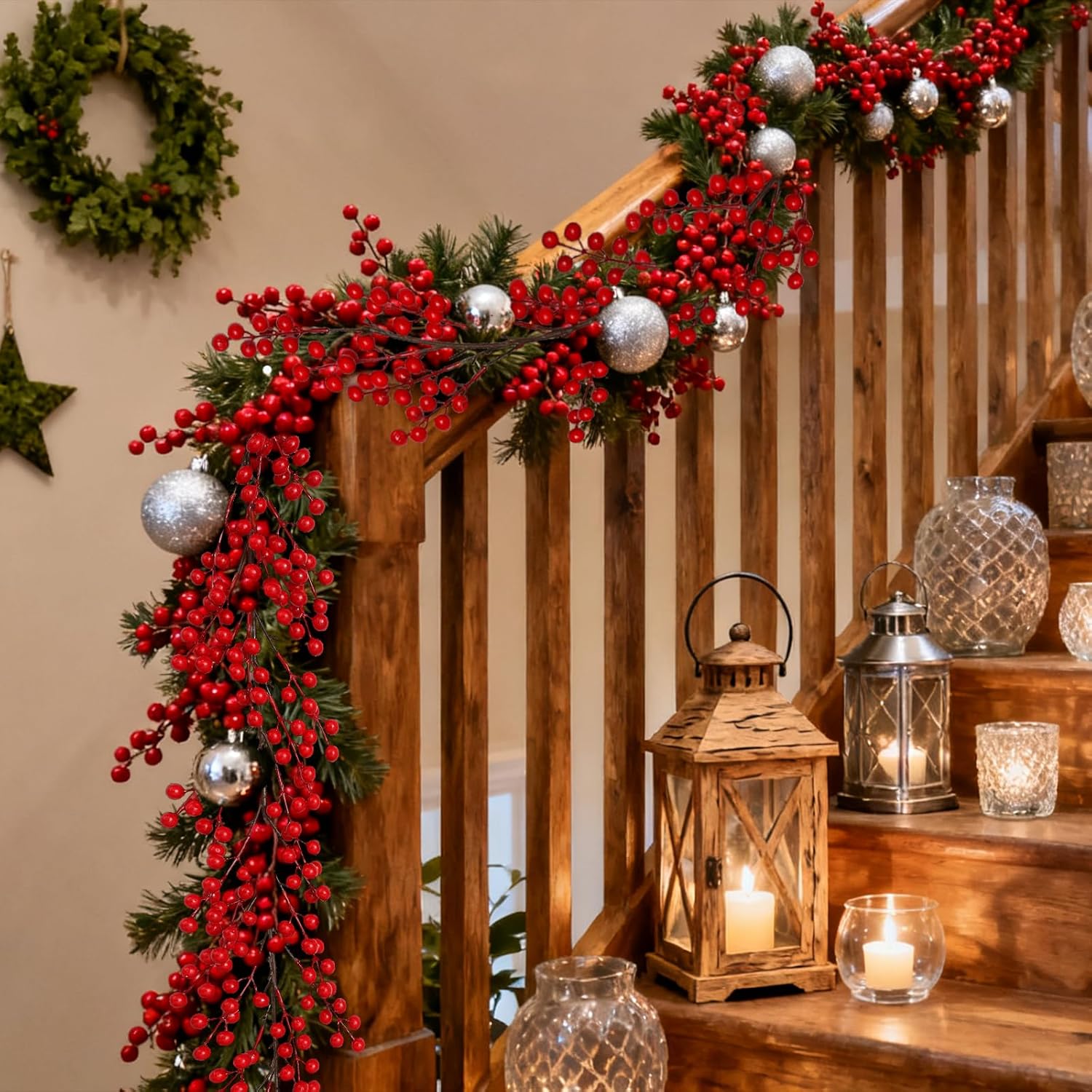 Breeze Touch 8.8FT Christmas Red Berry Garland, Cranberry Holly Berry Garland for Christmas Tree, Mantle, Fireplace, Window and Outdoor Holiday Decoration - Image 7