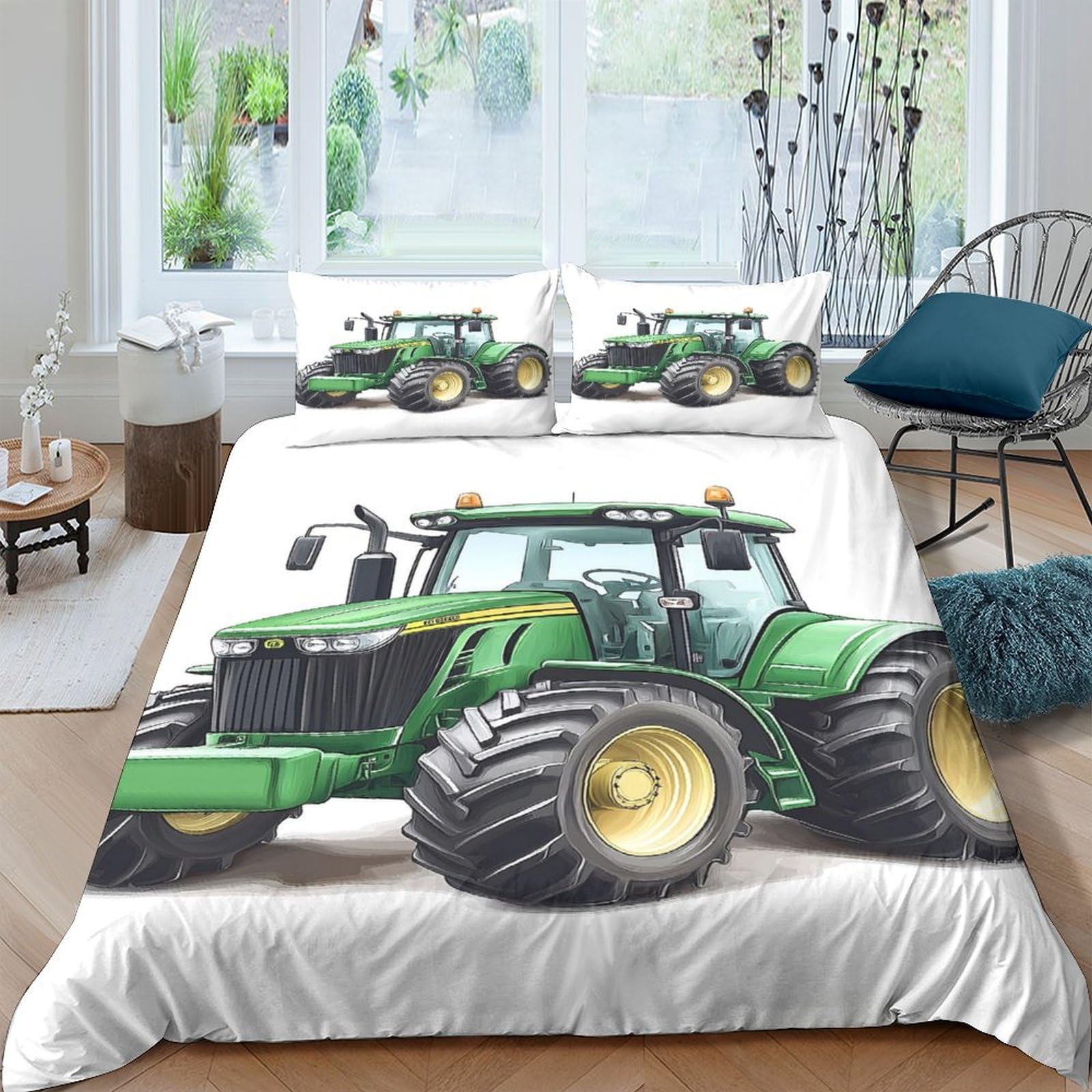 Ctjqhvkz Style-6 3D Printed Green Tractor Fitted Sheet Microfiber Soft Non Slip Farm Machinery Bed Cover For Bedroom Decor Single（135X200cm）