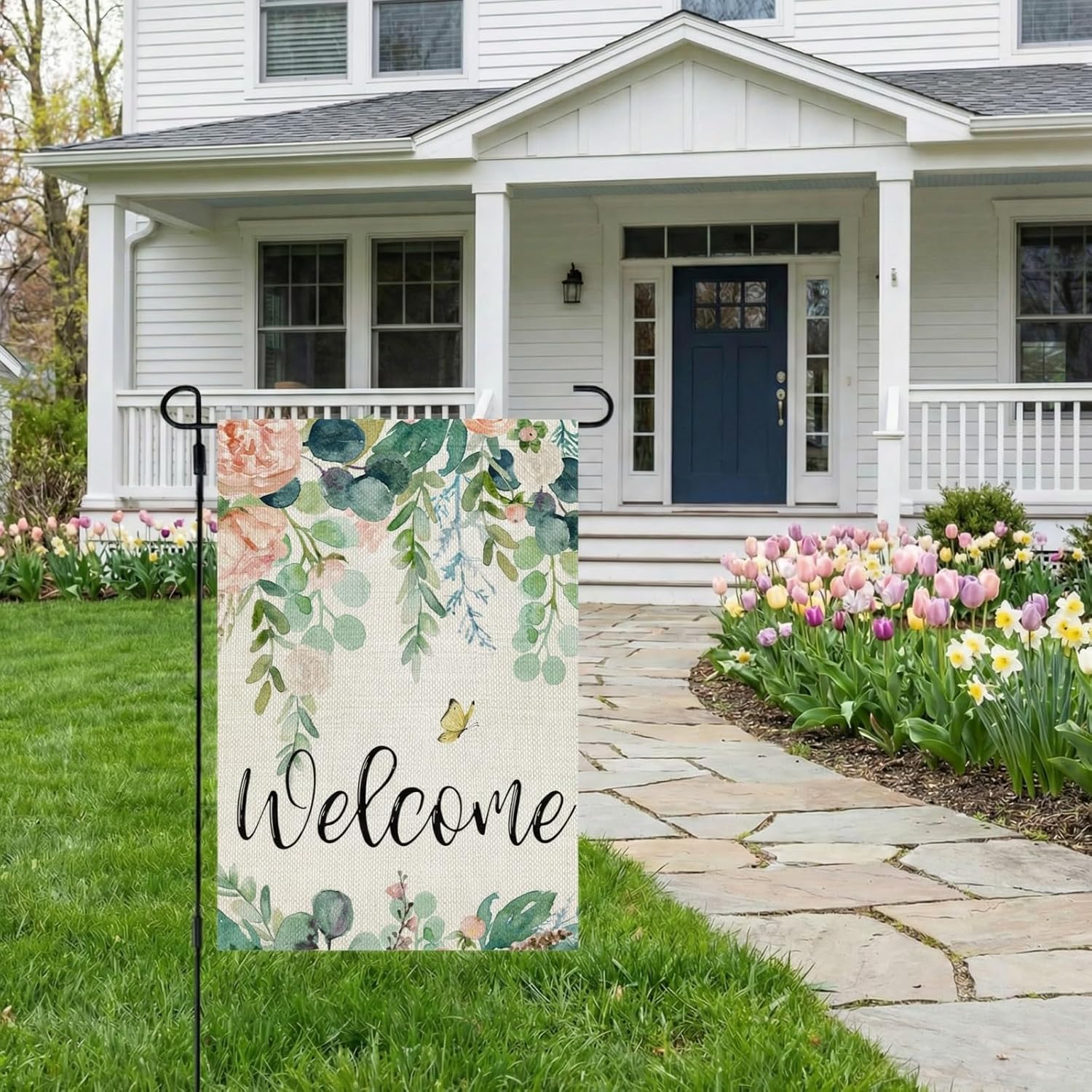 CROWNED BEAUTY Spring Welcome Garden Flag Floral 12x18 Inch Double Sided for Outside Small Welcome Burlap Seasonal Yard Flag - Image 2