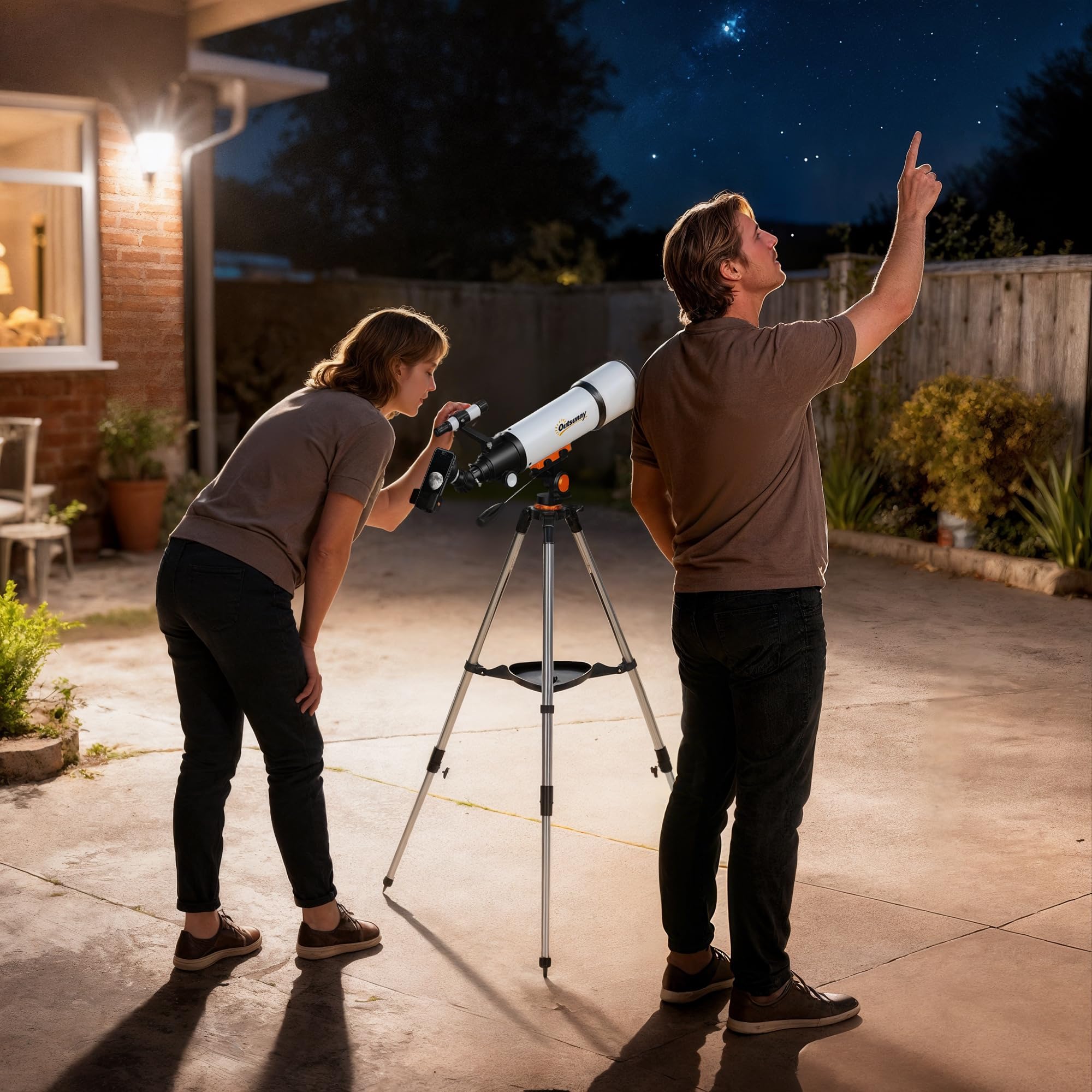 Outsunny Telescopio Astronómico con Apertura de 80mm/500mm, 40X/16X Telescopio Refractor Portátil con Adaptador de Teléfono, Estuche de Transporte, Trípode de Altura Ajustable para Adultos, Blanco y