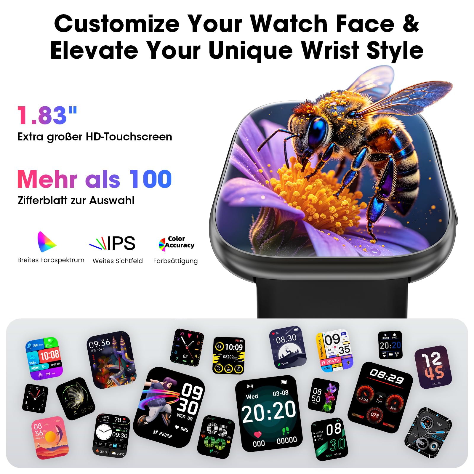 7 Armbänder & Geschenkbox Smartwatch Damen Herren, 1.83" HD Uhr damen mit Bluetooth-Anruf, Fitness Tracker, Pulsmesser, Schlafmonitor, Schrittzähler, IP68 Wasserdicht, 110+ Sportmodi für iOS Android