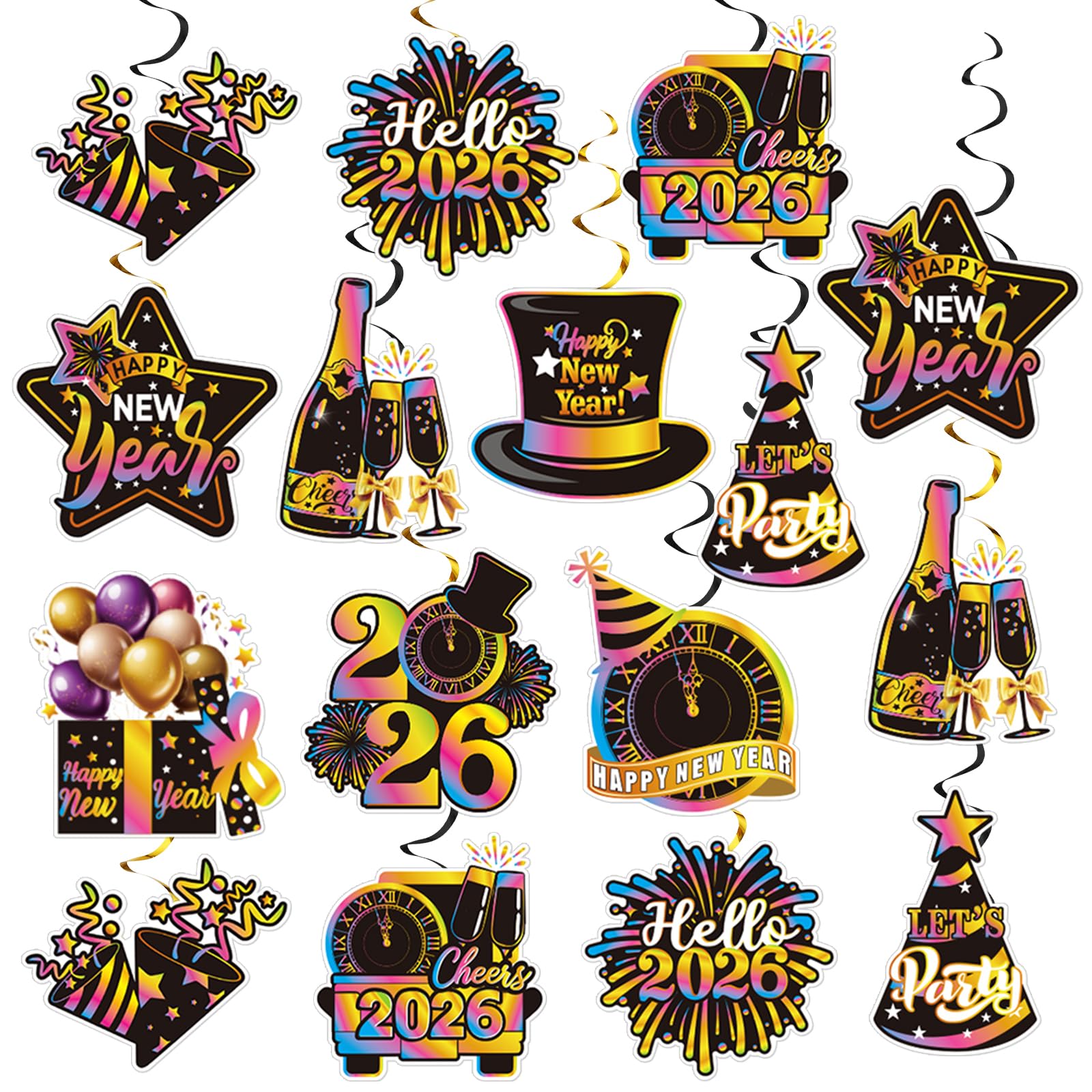 40Pcs Happy New Year Hanging Swirl Decorations, Colorful New Year's Eve Party Ceiling Hanging Swirls New Years Foil Swirls Streamers for NYE Party Decor Supplies 2026