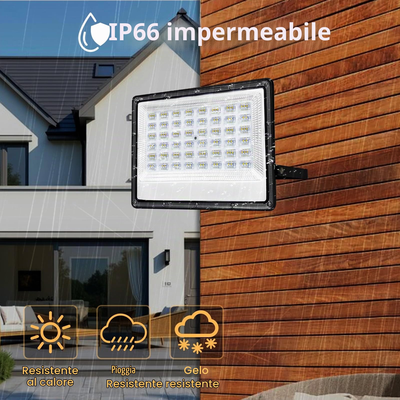 CREATESTAR Faretto Led da Esterno 100W 2 Pezzi, 10000LM Faretti Led Esterni 6500K luce bianca fredda, IP66 Impermeabile Faro Led Esterno per magazzino, garage, giardino, parcheggio, campo sportivo