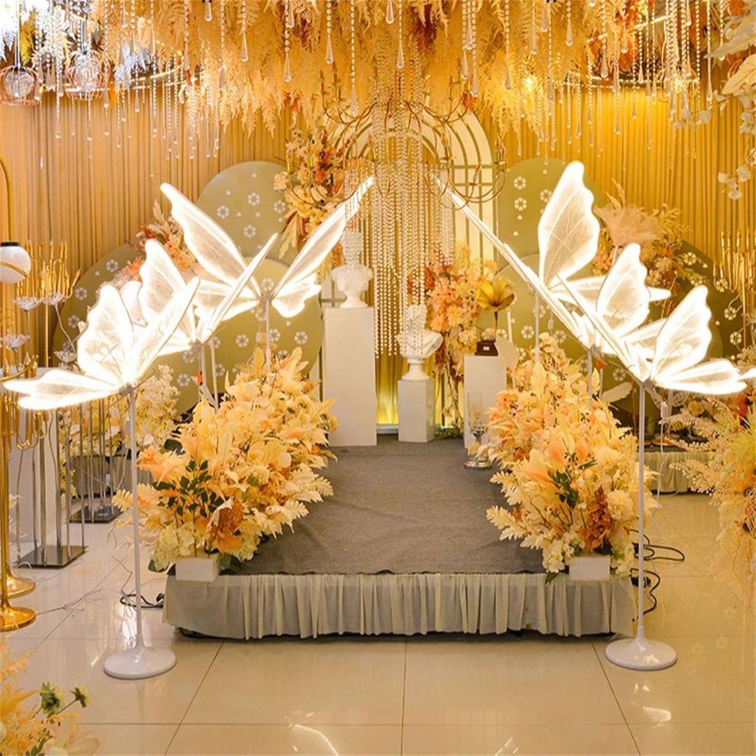 Set di 2 lampade da terra a forma di farfalla, luci a LED per matrimoni, feste e ricevimenti, decorazione luminosa, altezza 60 cm