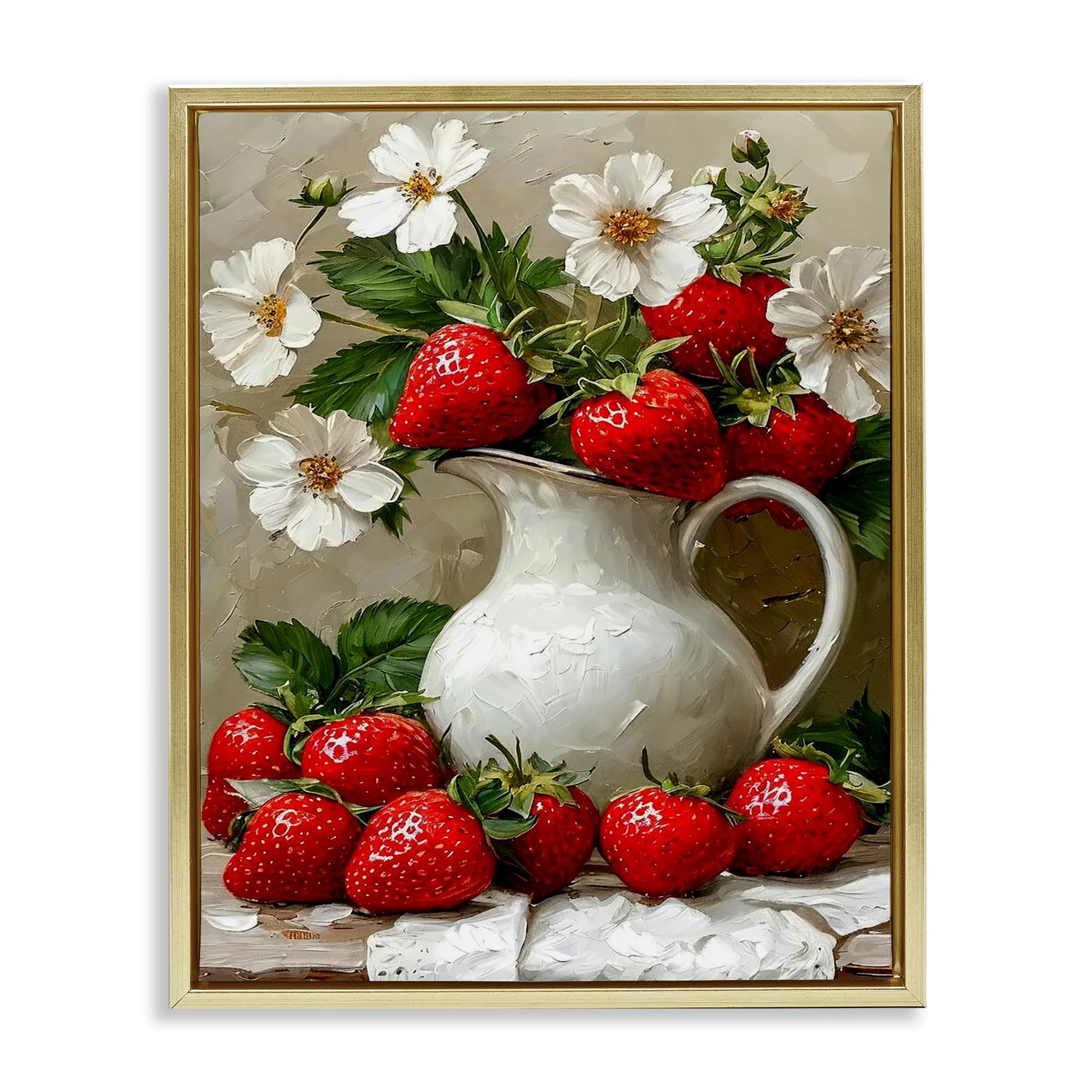 'Painterly Strawberries Still Life'| Floating Frame Canvas Art