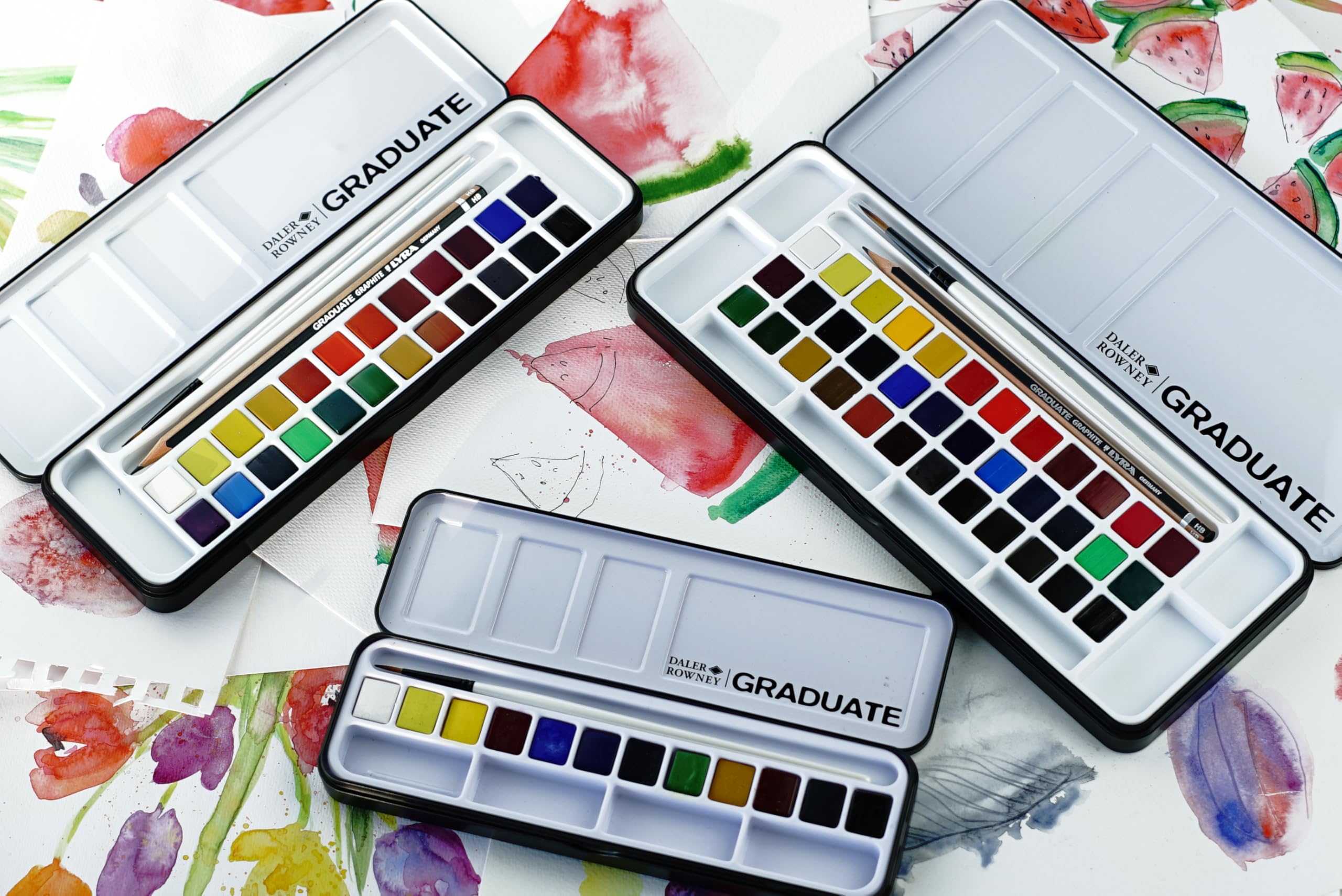 Daler-Rowney Graduate Acuarelas Profesionales, Set de Acuarelas 12 Colores con Pincel, Kit Acuarela Portátil en Caja Metálica, Estuche para Estudiantes, Artistas y Manualidades
