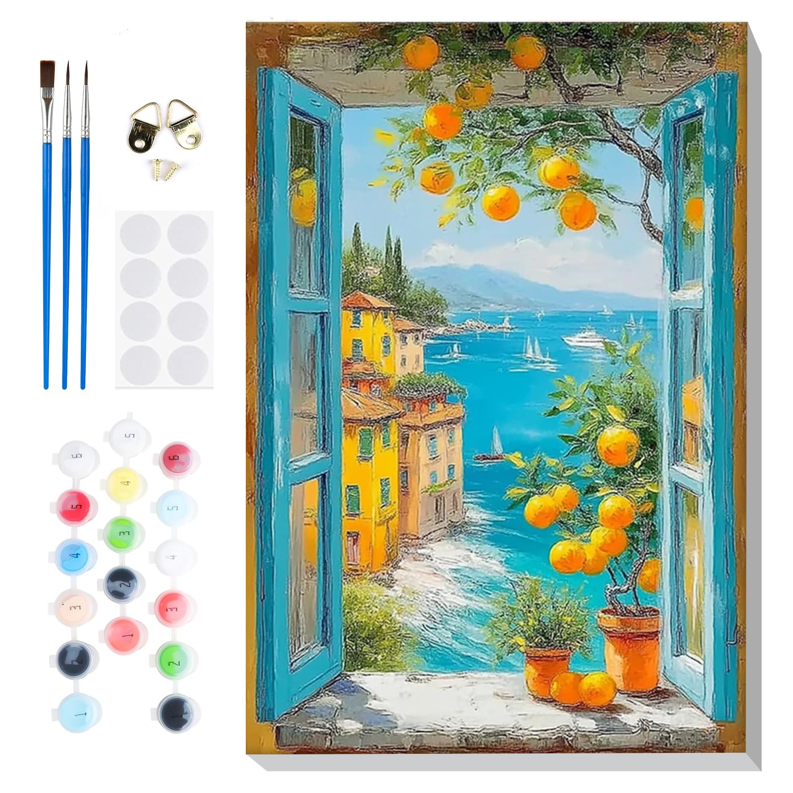 Lxmsja Pintar por Numeros Paisaje Adultos con Marco, DIY Cuadros para Pintar Limón Colorear por Números Lienzos, Pintura Acrilica Manualidades Adulto Decoracion Hogar Pared 20x30cm