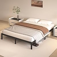 Vista 8 de Base de cama tamaño Queen de 10 pulgadas, no necesita somier, base de colchón de plataforma de metal resistente con listones de acero
