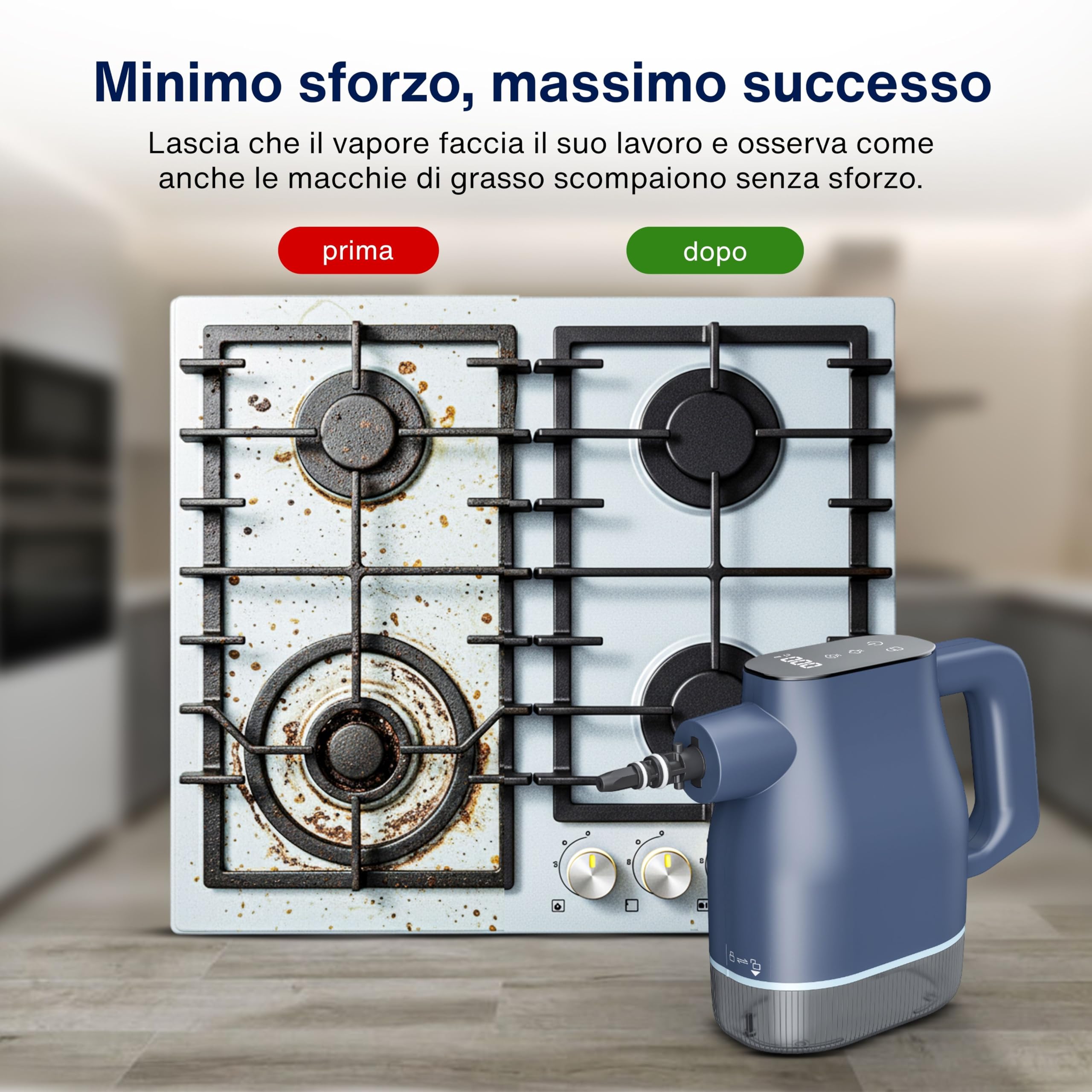 Samako AirSteam S1 Pulitore a vapore portatile 1350W – Pulizia rapida e mirata per cucina, bagno, vetri e tessuti, con 7 accessori, touchscreen e sicurezza bambini