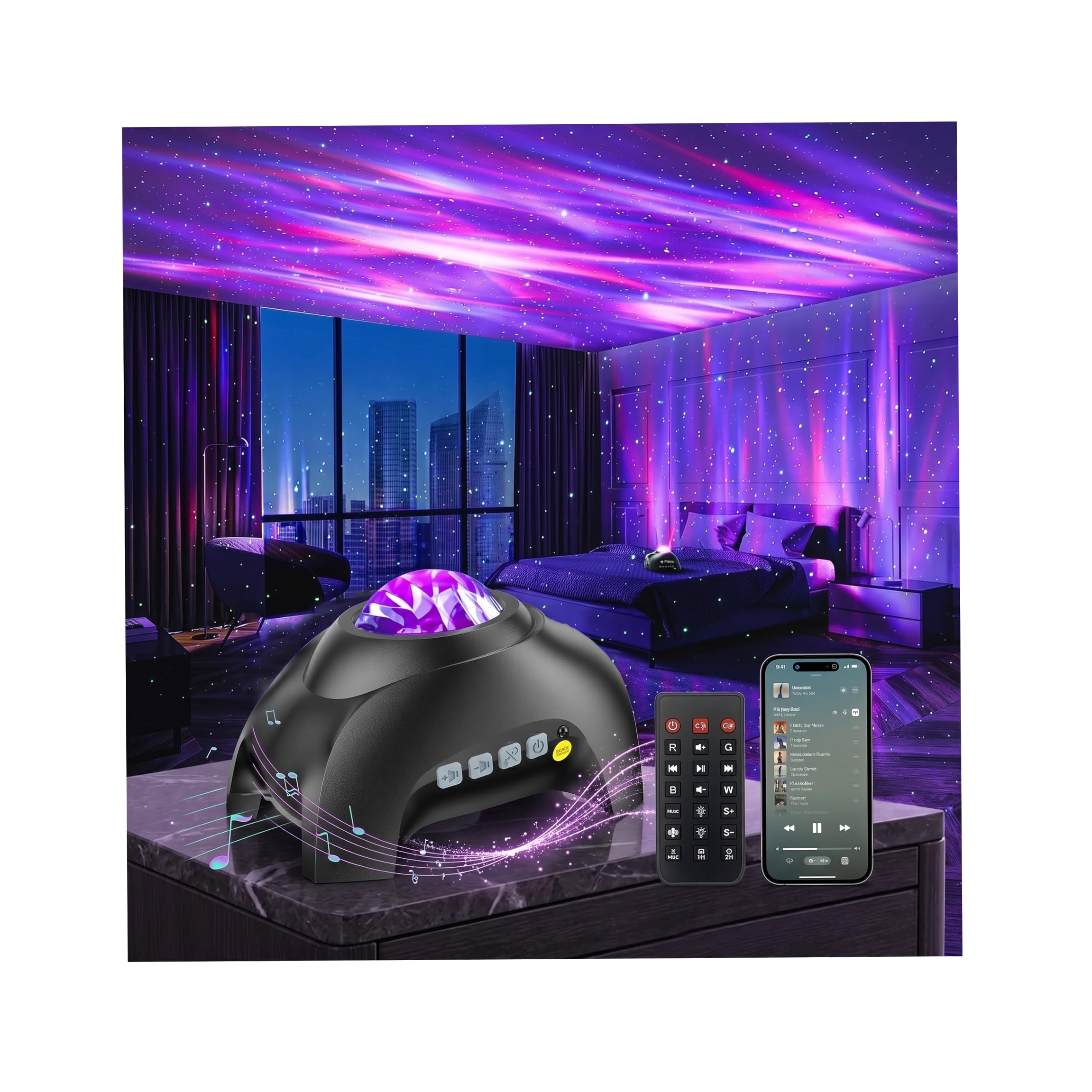 Northern Lights Aurora Projector Light, Galaxy Projector Sensory Lights, 33 Colors effects Dimmable Remote Night Light for Bedroom, Christmas Northern Mood Lighting Gift for Women, White Noise Machine